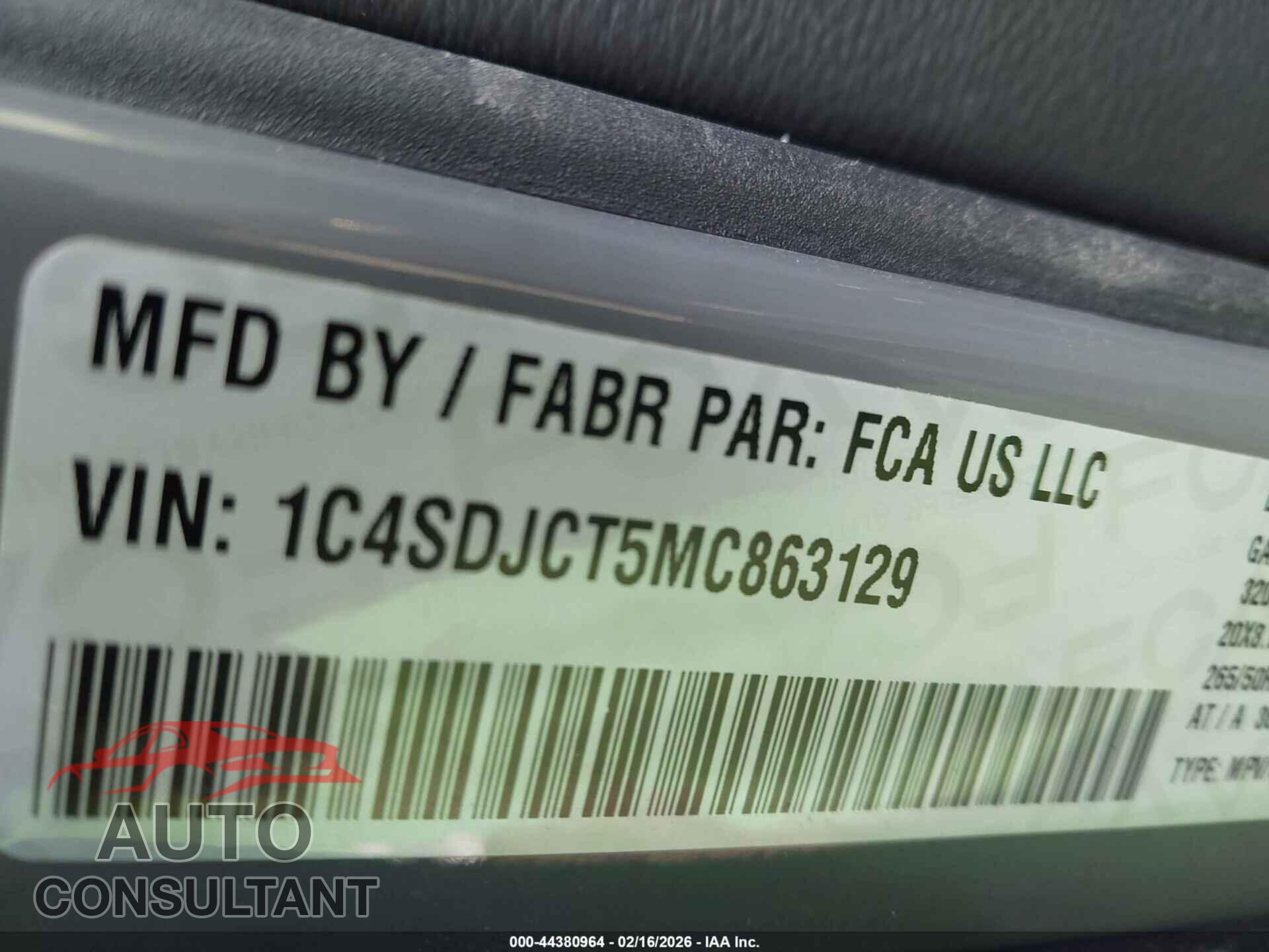 DODGE DURANGO 2021 - 1C4SDJCT5MC863129