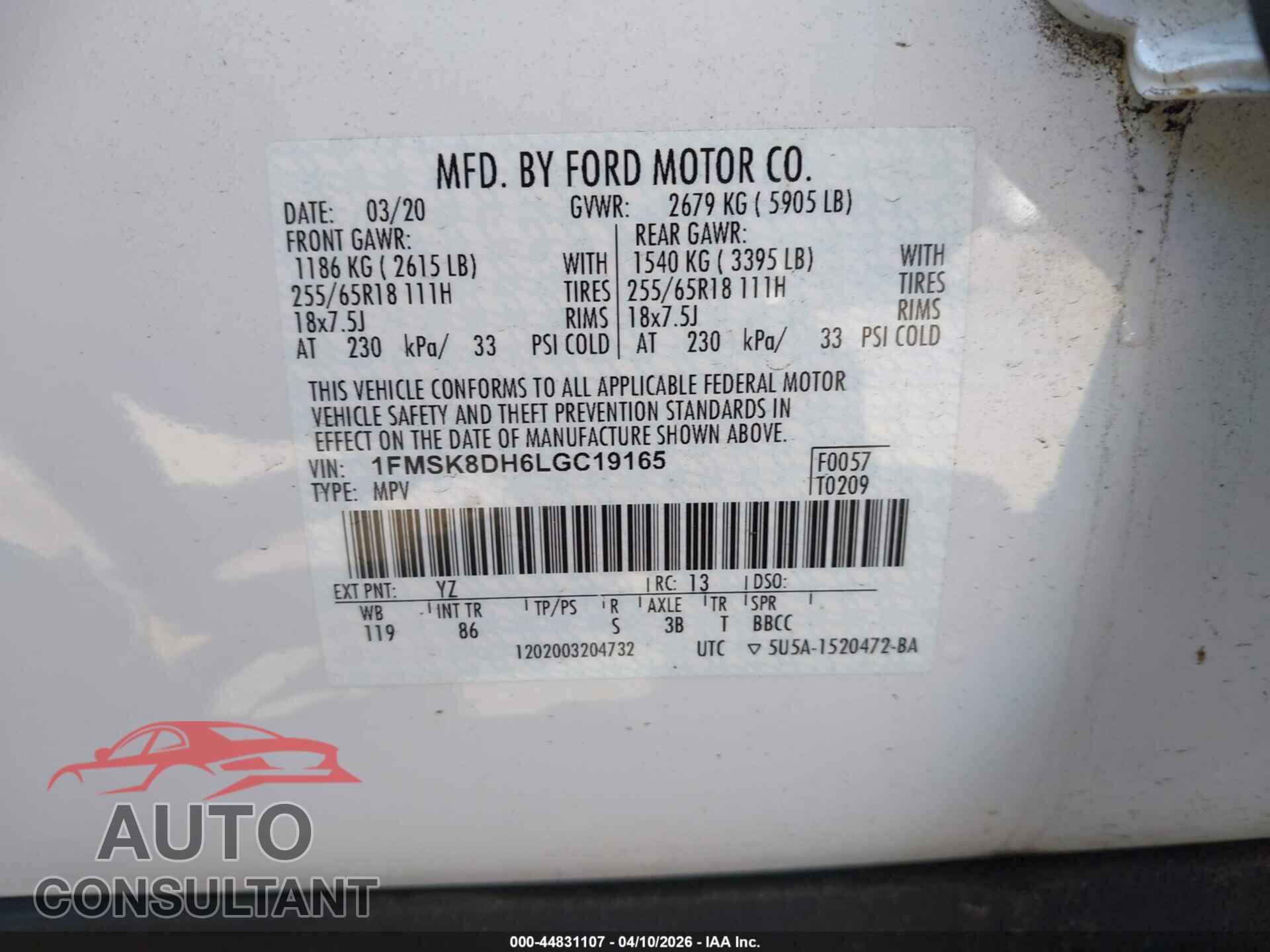 FORD EXPLORER 2020 - 1FMSK8DH6LGC19165