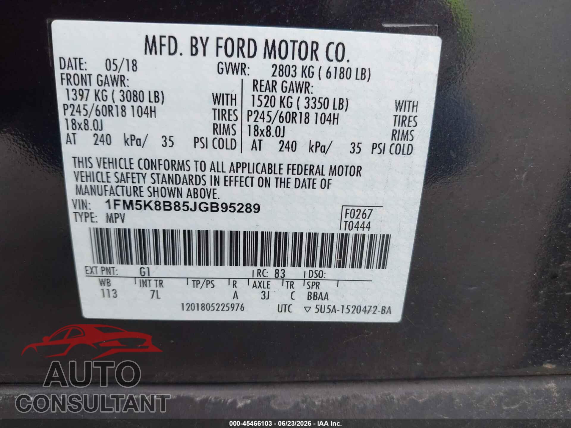 FORD EXPLORER 2018 - 1FM5K8B85JGB95289