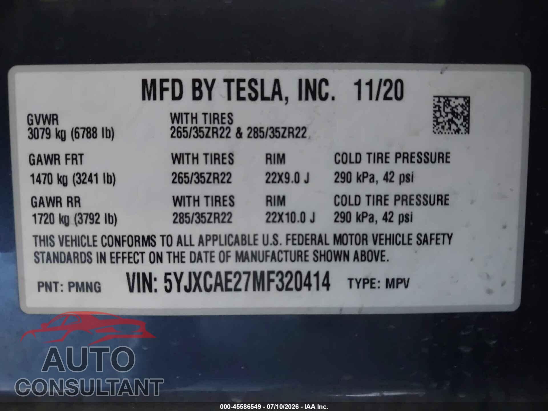 TESLA MODEL X 2021 - 5YJXCAE27MF320414