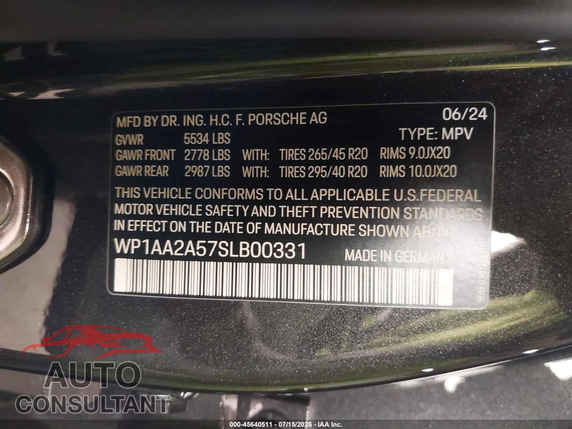 PORSCHE MACAN 2025 - WP1AA2A57SLB00331