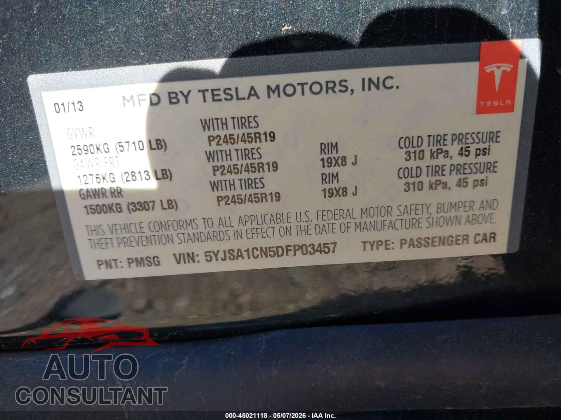 TESLA MODEL S 2013 - 5YJSA1CN5DFP03457