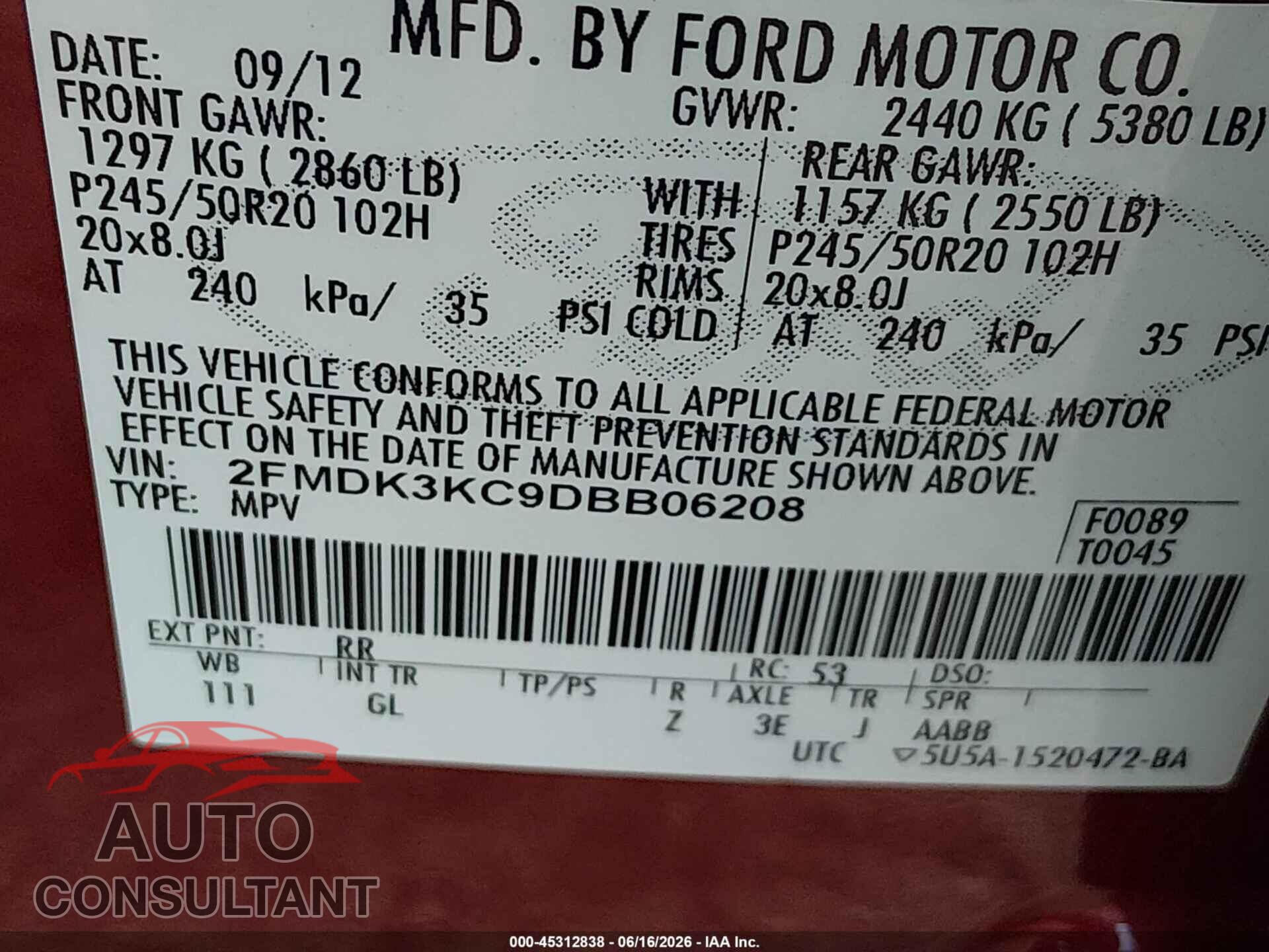 FORD EDGE 2013 - 2FMDK3KC9DBB06208