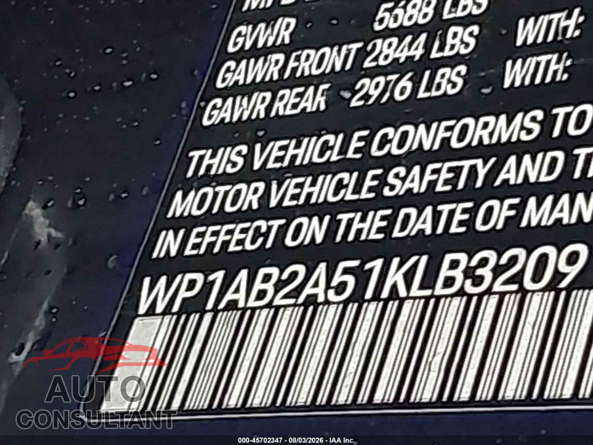 PORSCHE MACAN 2019 - WP1AB2A51KLB32091