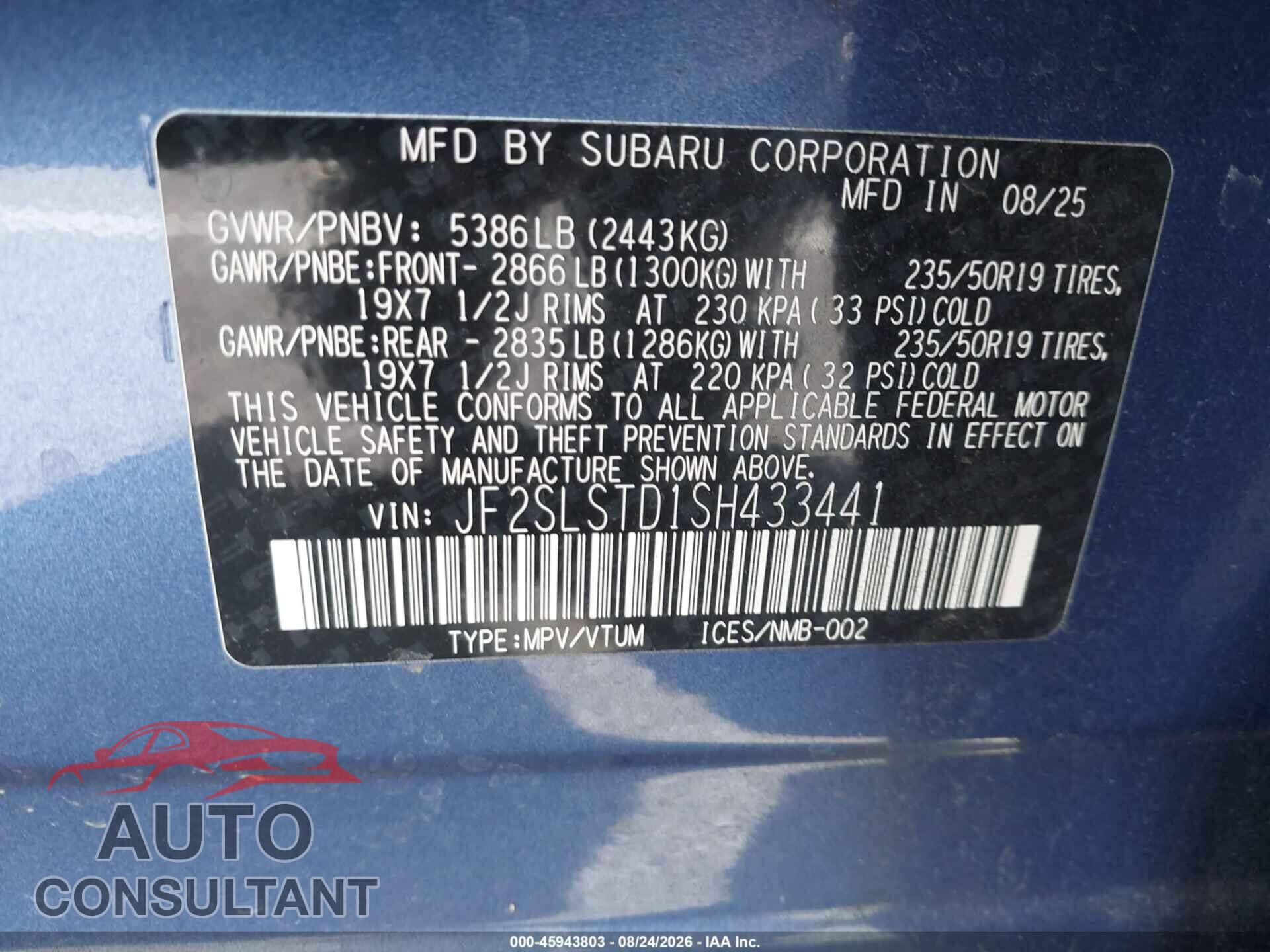 SUBARU FORESTER 2025 - JF2SLSTD1SH433441