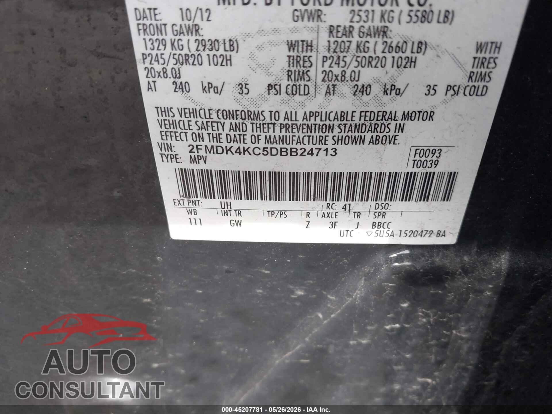 FORD EDGE 2013 - 2FMDK4KC5DBB24713