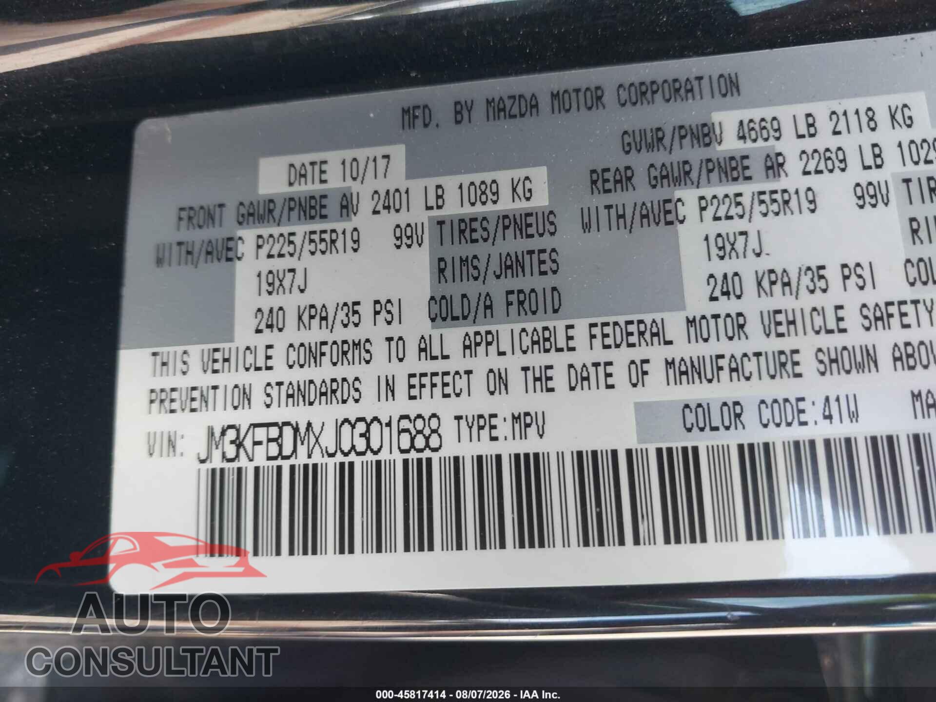 MAZDA CX-5 2018 - JM3KFBDMXJ0301688