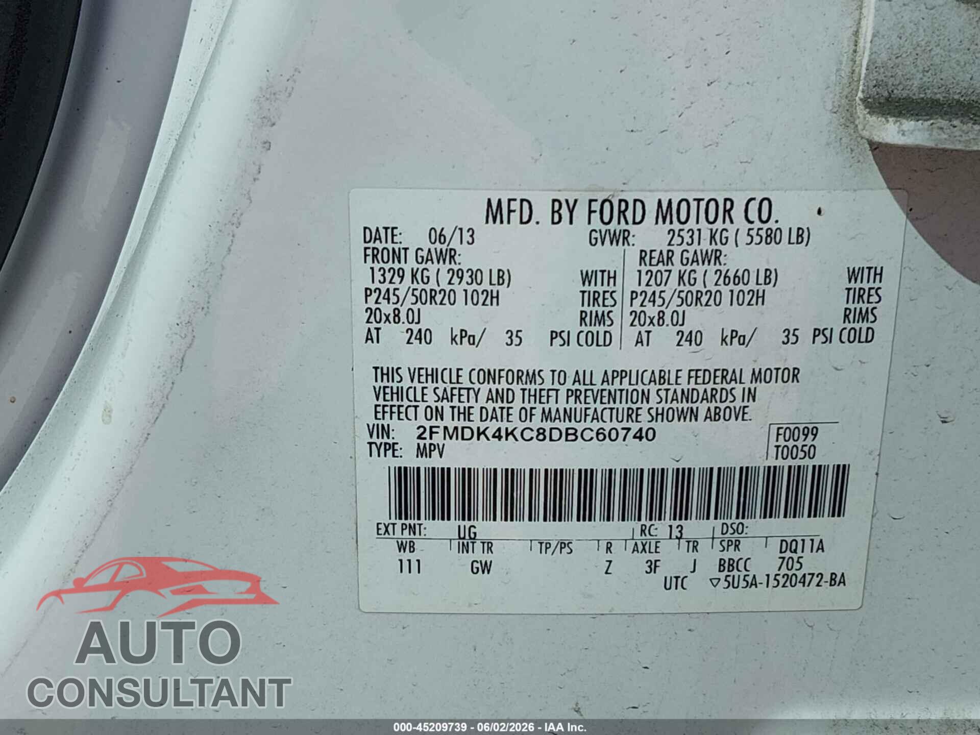 FORD EDGE 2013 - 2FMDK4KC8DBC60740