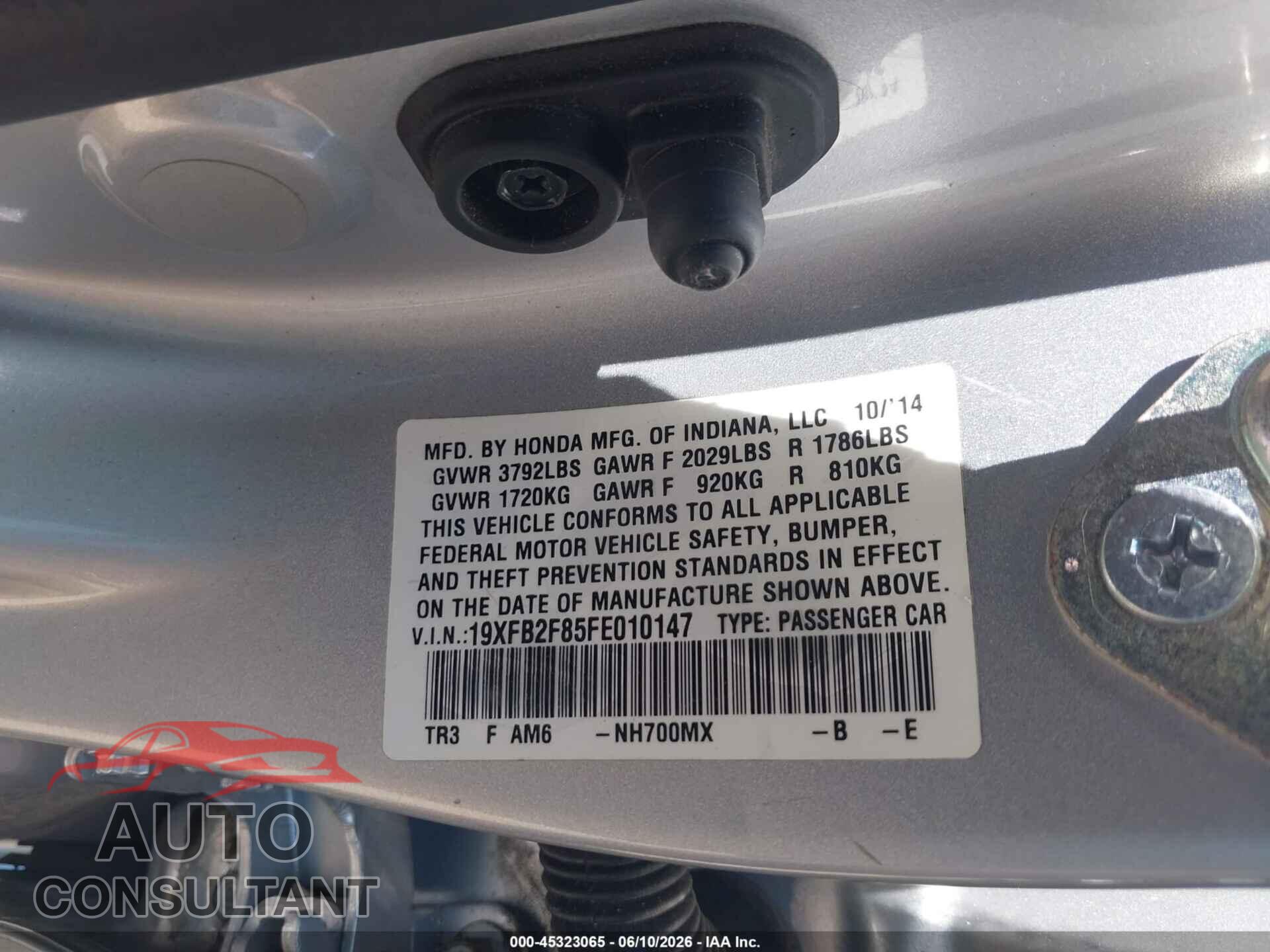 HONDA CIVIC 2015 - 19XFB2F85FE010147