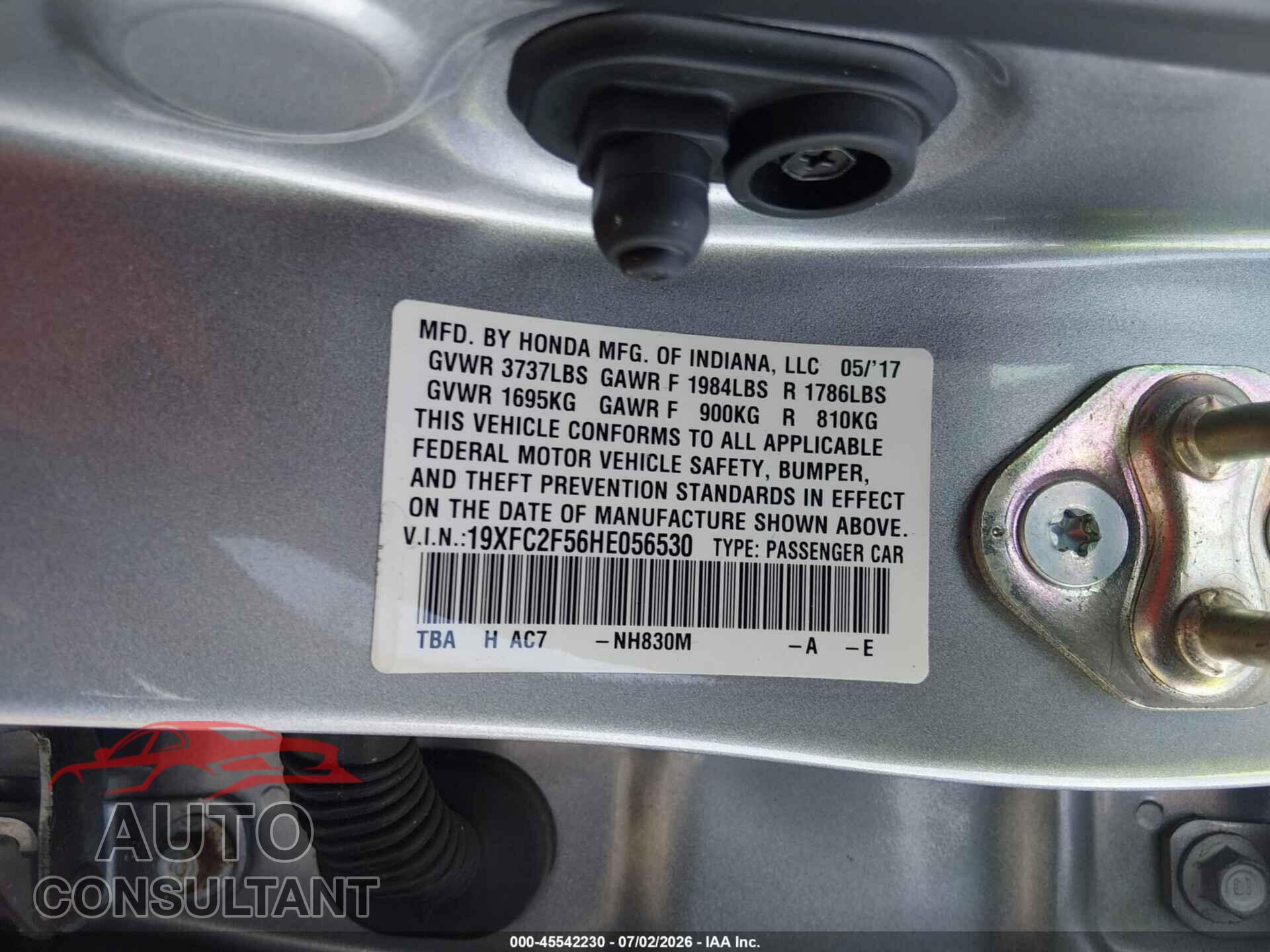 HONDA CIVIC 2017 - 19XFC2F56HE056530
