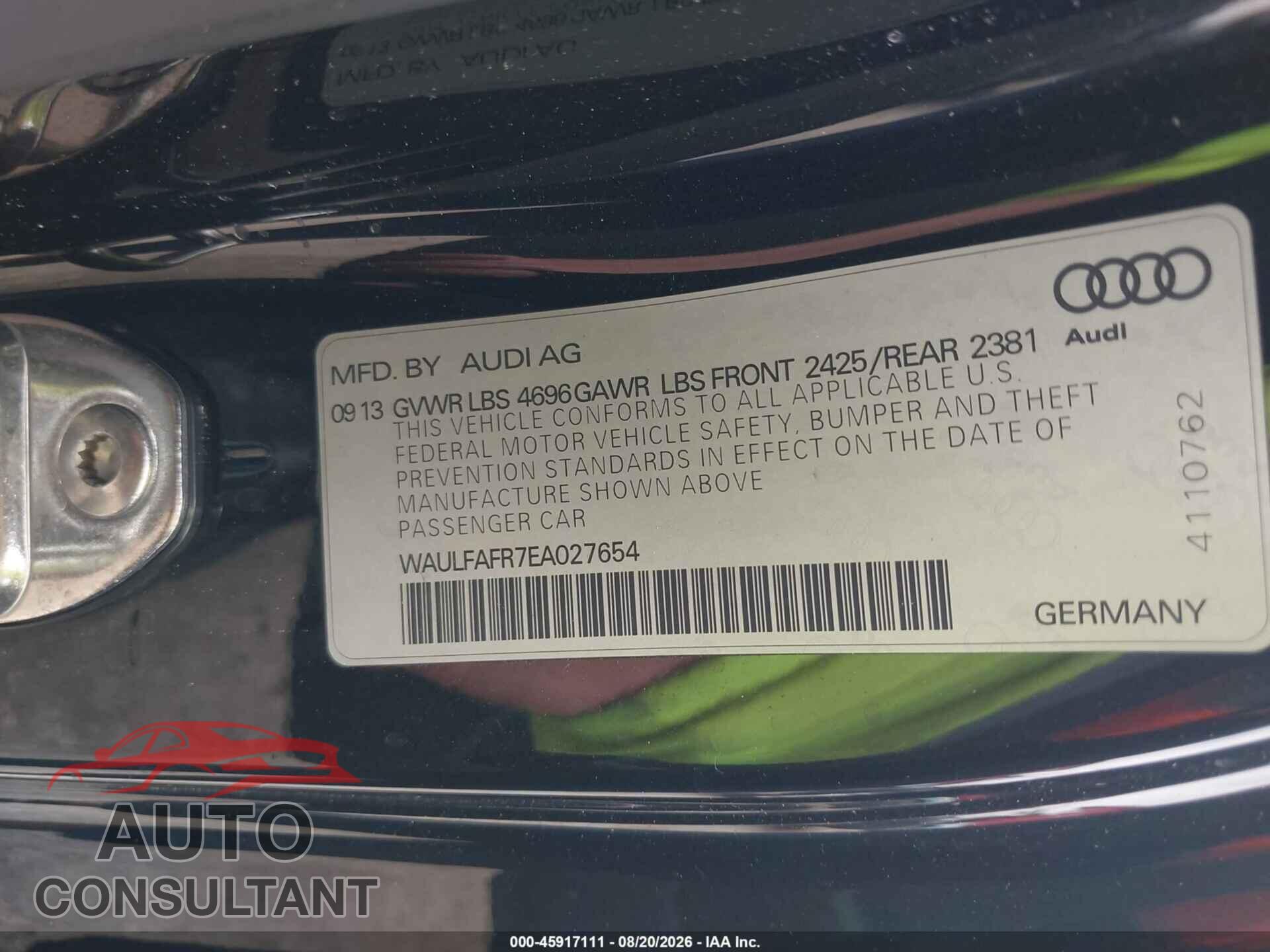 AUDI A5 2014 - WAULFAFR7EA027654