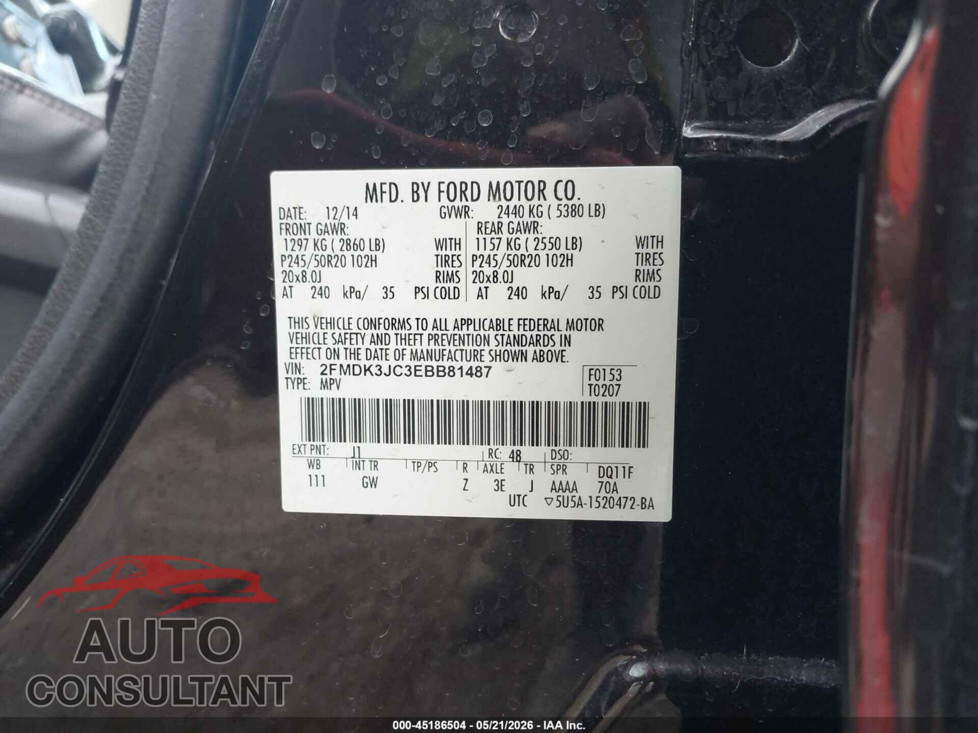 FORD EDGE 2014 - 2FMDK3JC3EBB81487