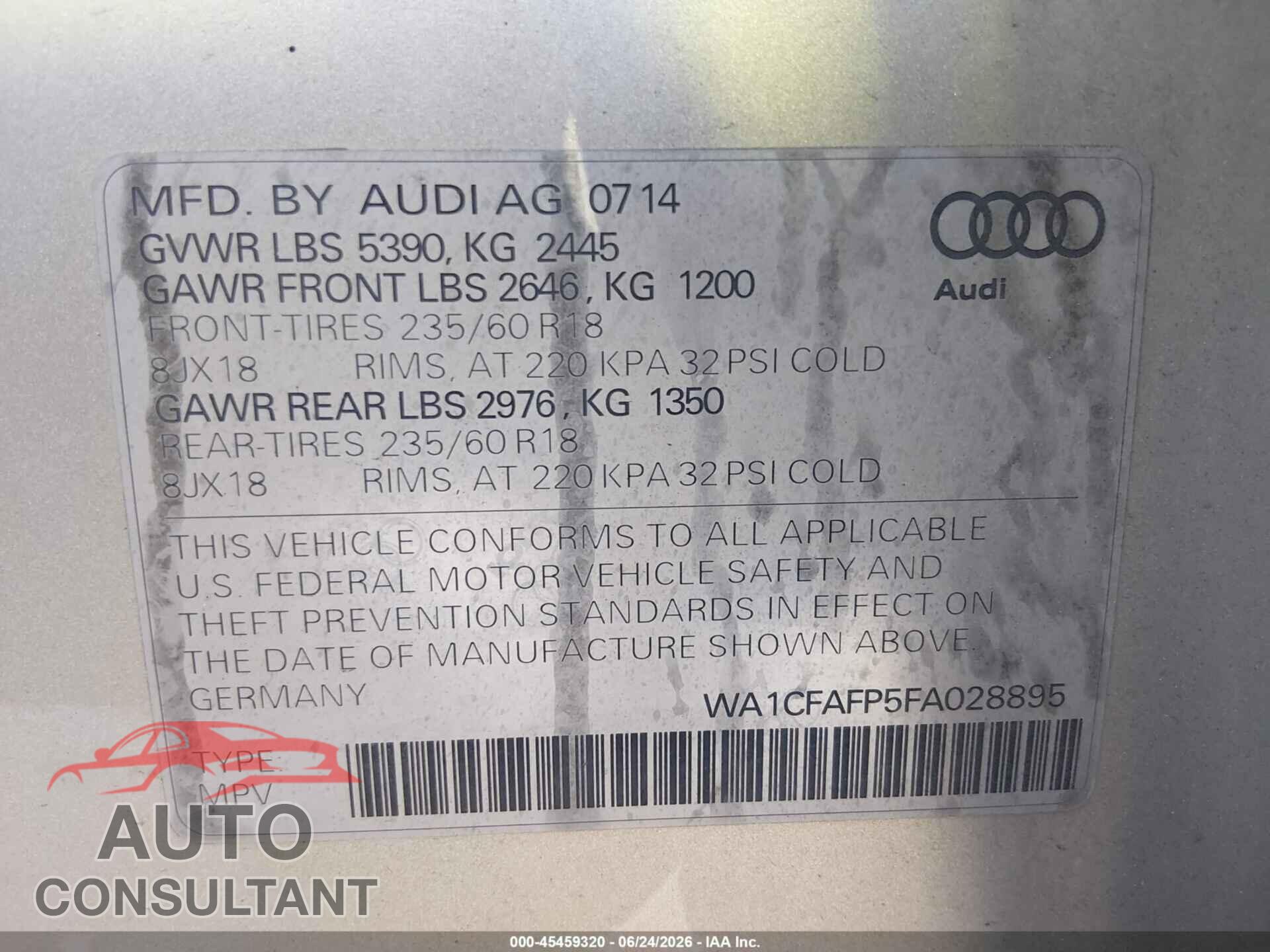 AUDI Q5 2015 - WA1CFAFP5FA028895