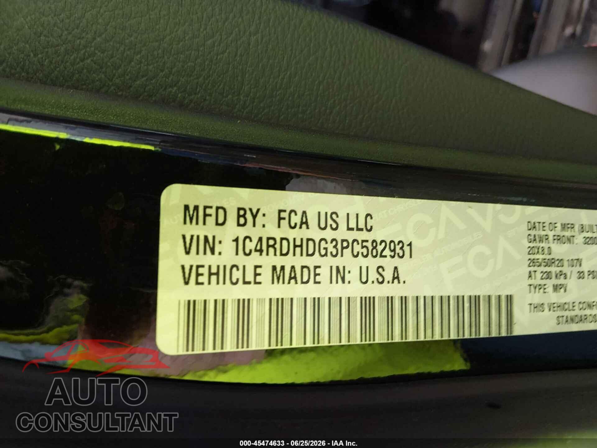 DODGE DURANGO 2023 - 1C4RDHDG3PC582931