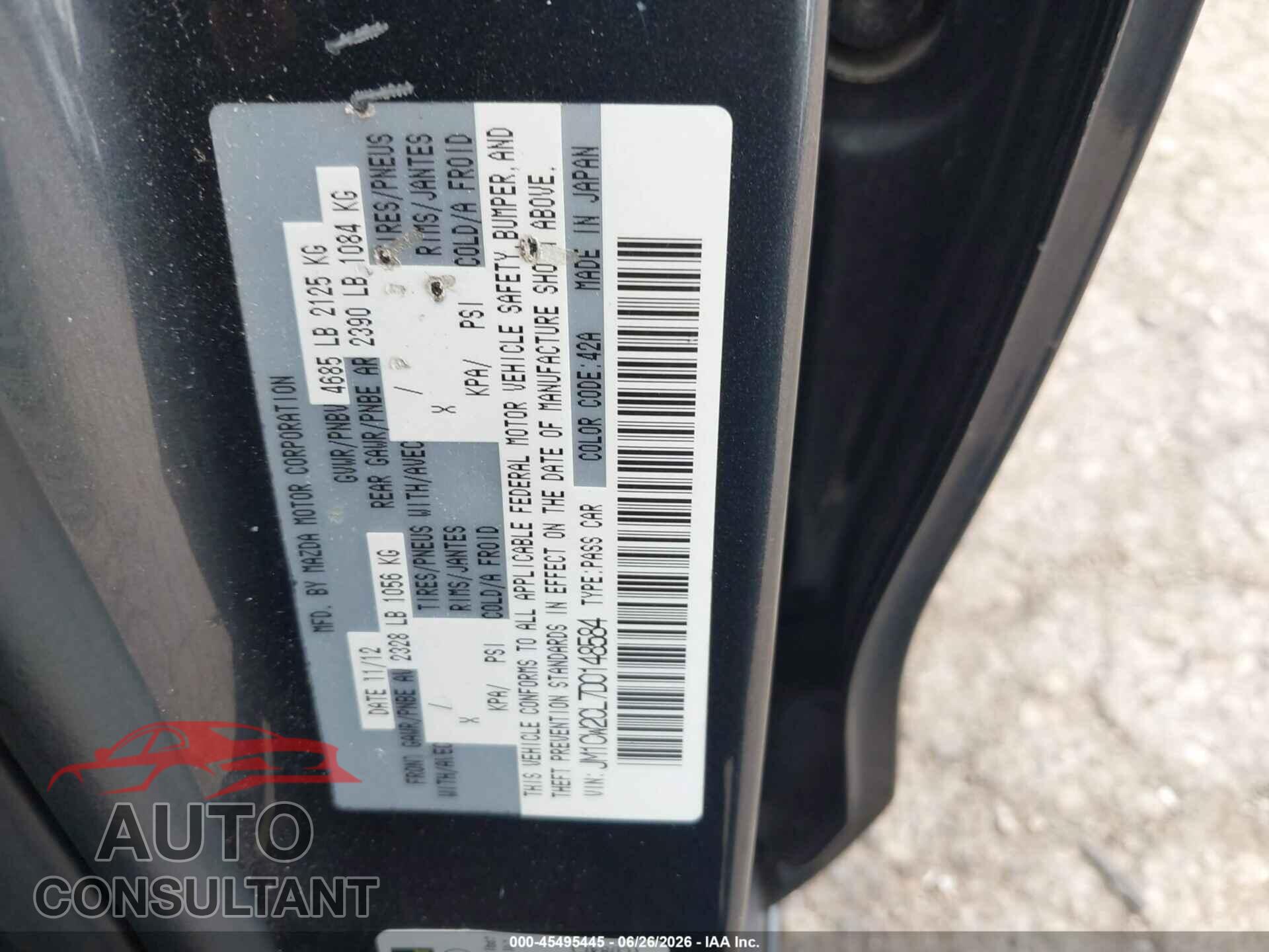 MAZDA MAZDA5 2013 - JM1CW2CL7D0148584