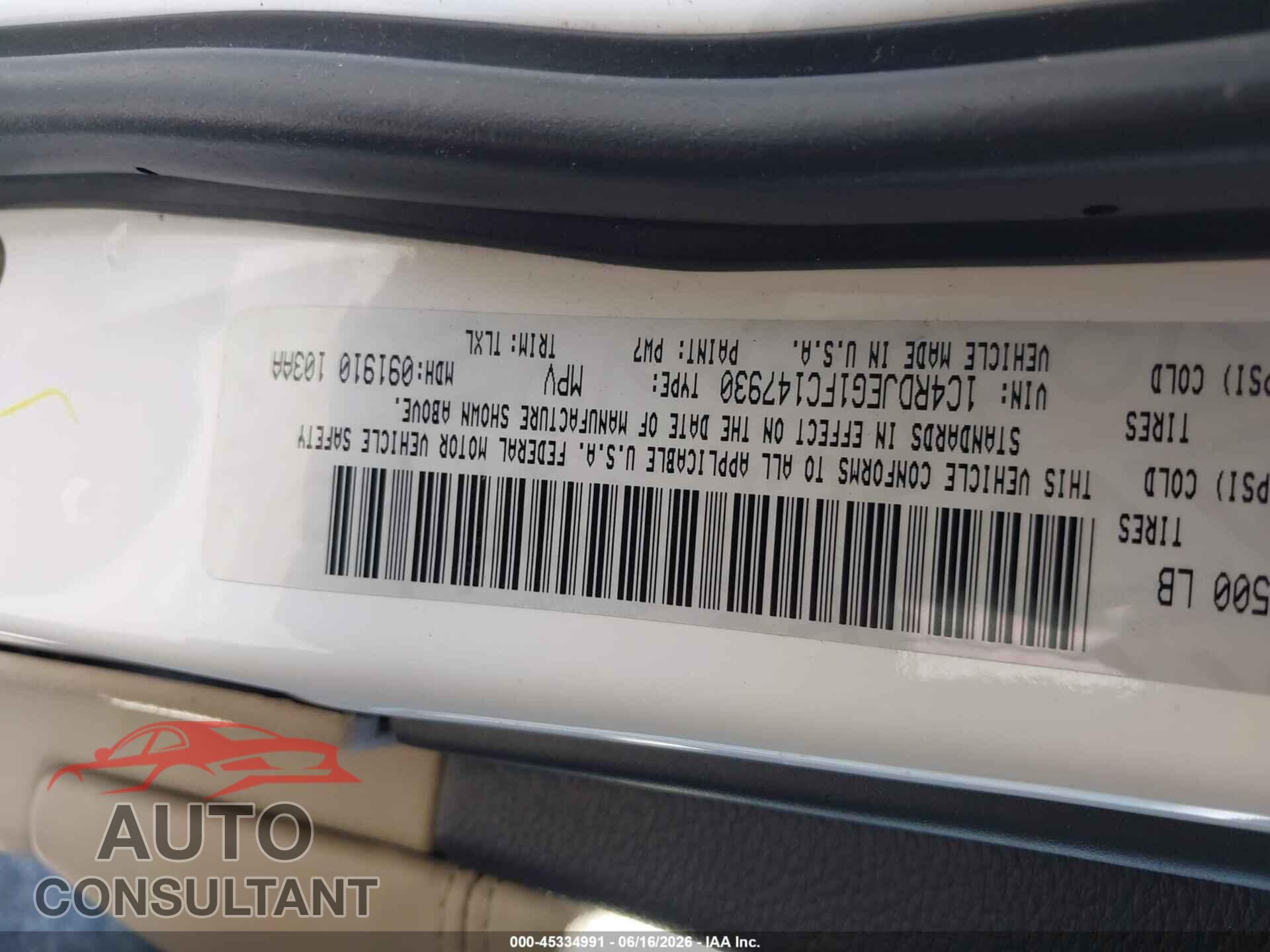 DODGE DURANGO 2015 - 1C4RDJEG1FC147930
