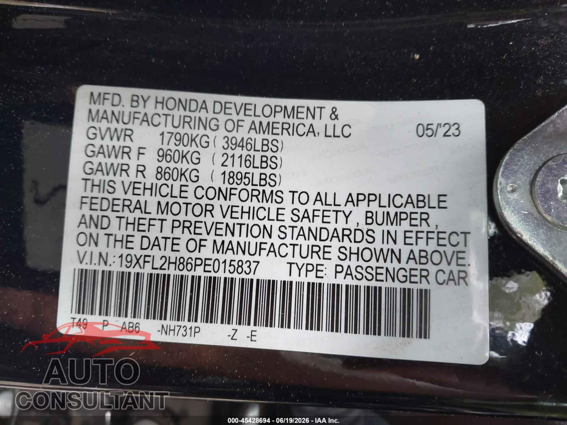 HONDA CIVIC 2023 - 19XFL2H86PE015837
