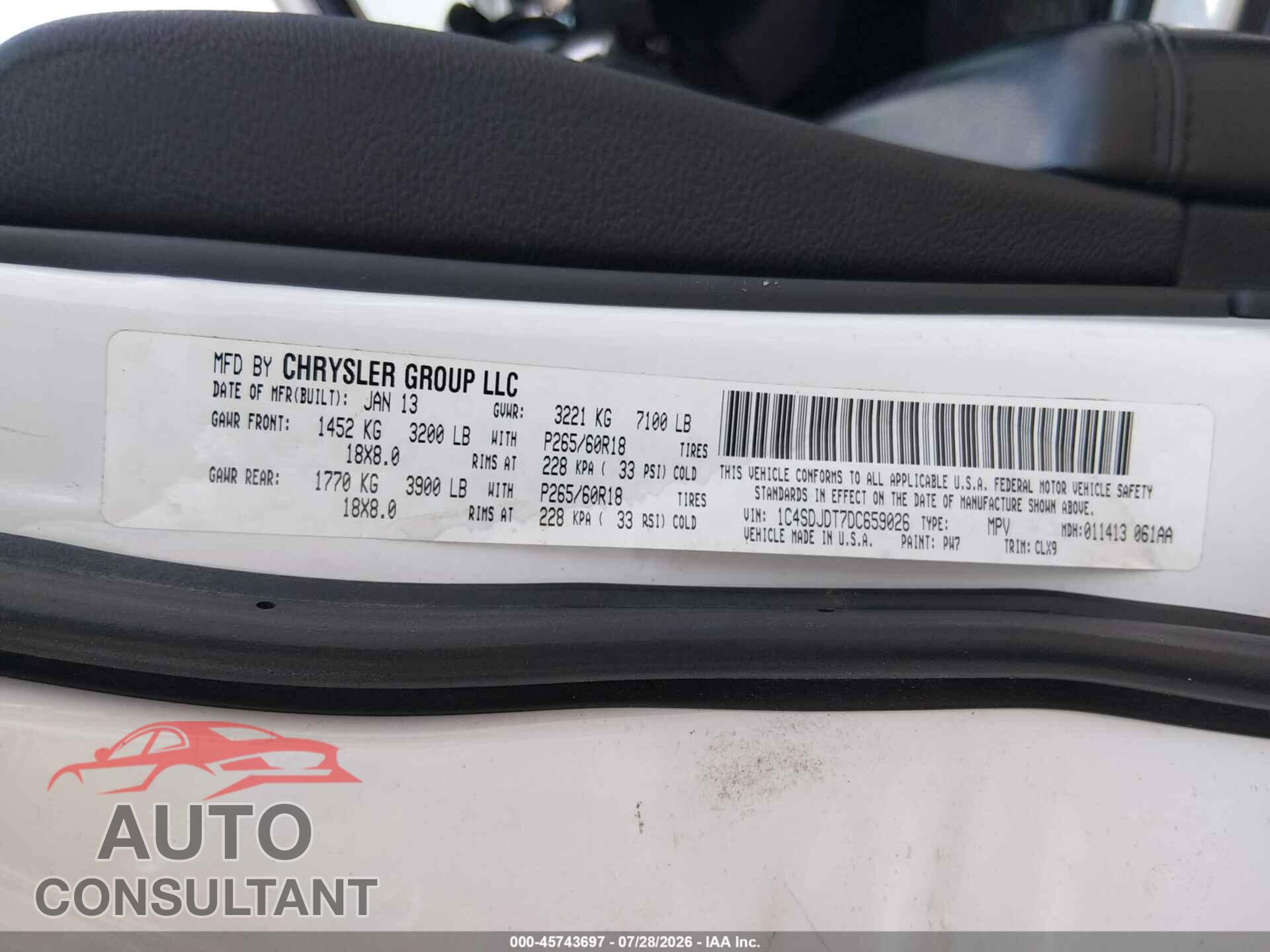 DODGE DURANGO 2013 - 1C4SDJDT7DC659026