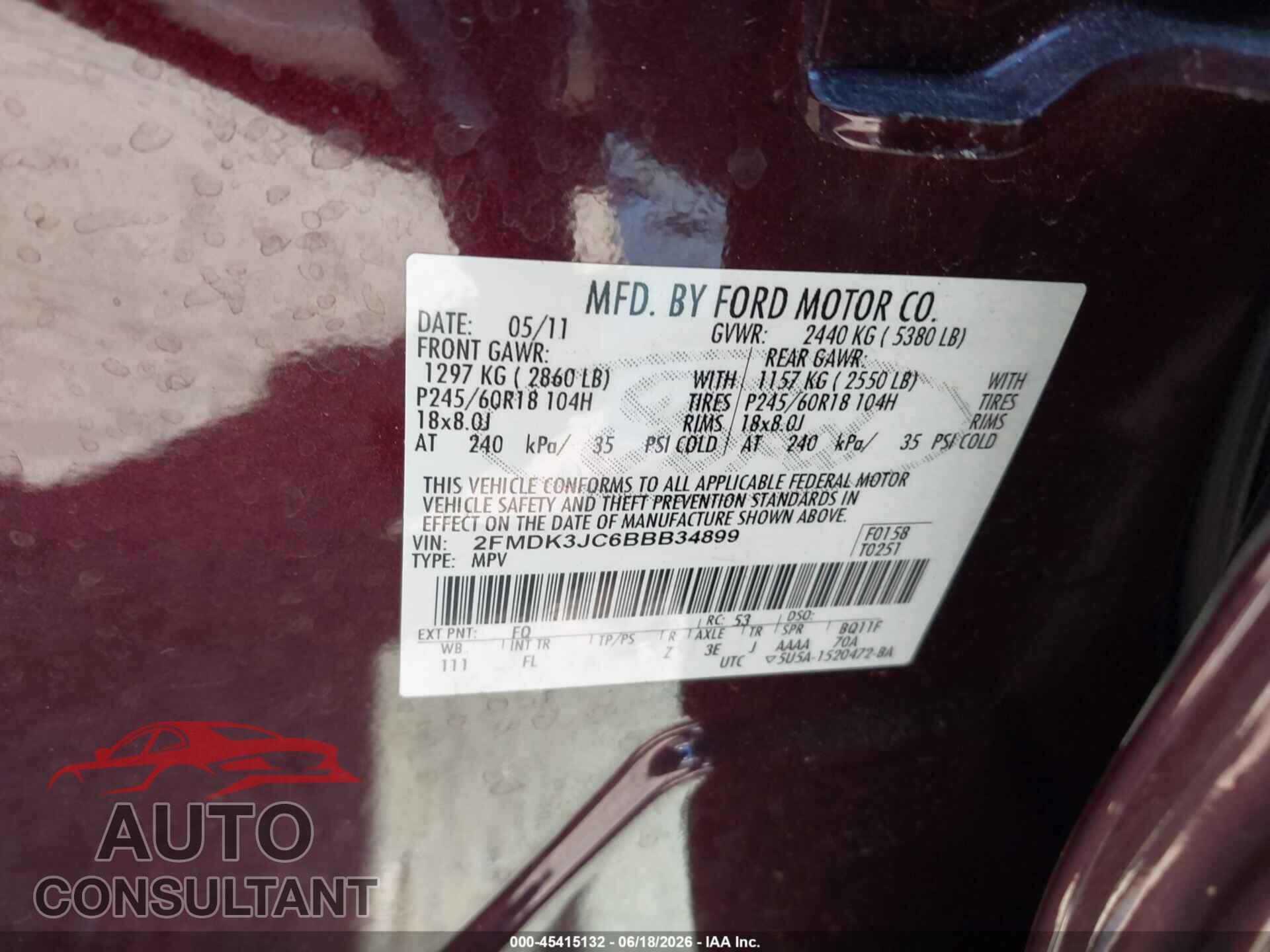 FORD EDGE 2011 - 2FMDK3JC6BBB34899