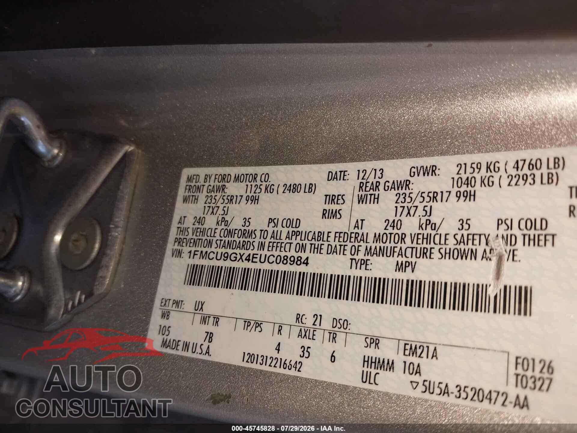 FORD ESCAPE 2014 - 1FMCU9GX4EUC08984