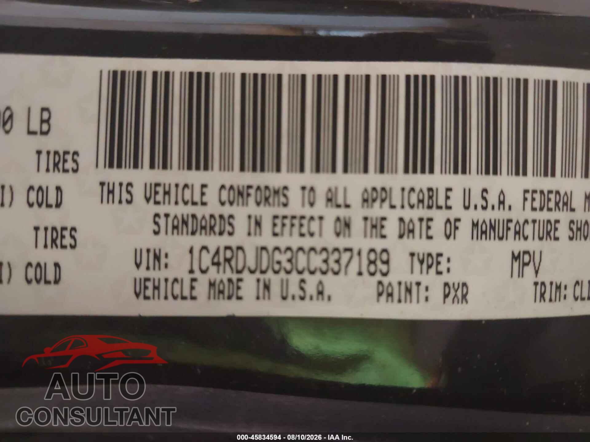DODGE DURANGO 2012 - 1C4RDJDG3CC337189