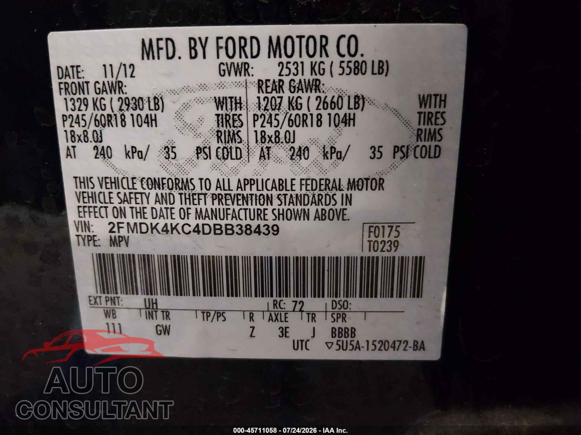 FORD EDGE 2013 - 2FMDK4KC4DBB38439
