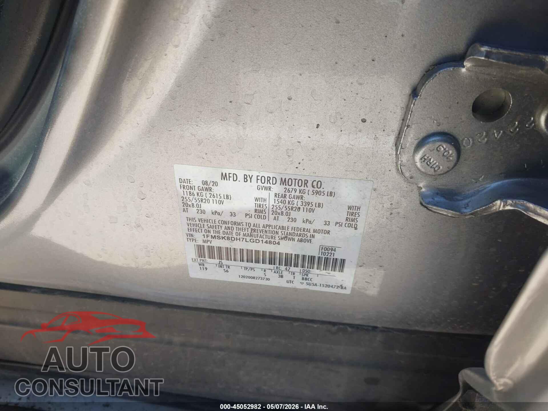 FORD EXPLORER 2020 - 1FMSK8DH7LGD14804