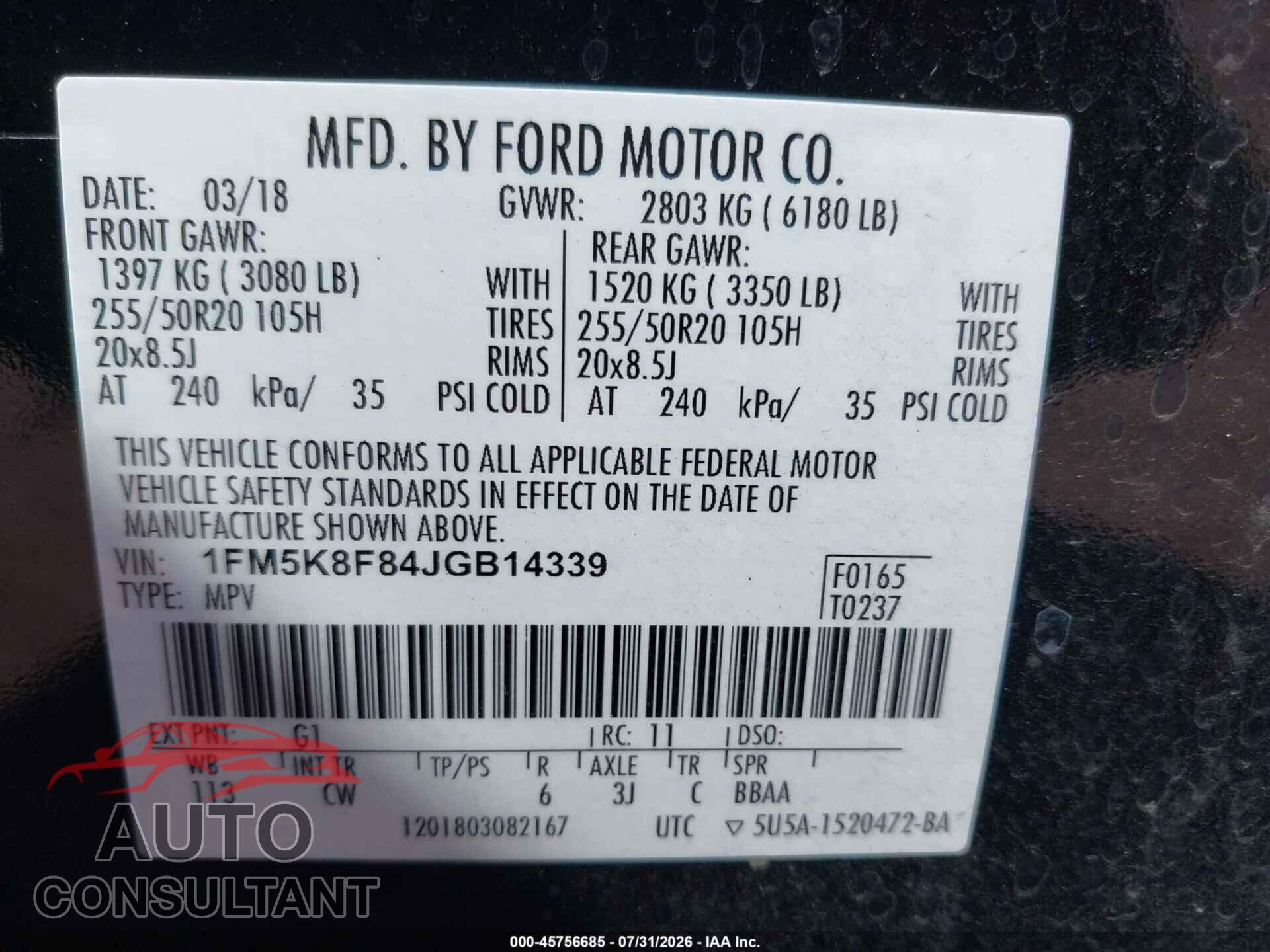 FORD EXPLORER 2018 - 1FM5K8F84JGB14339