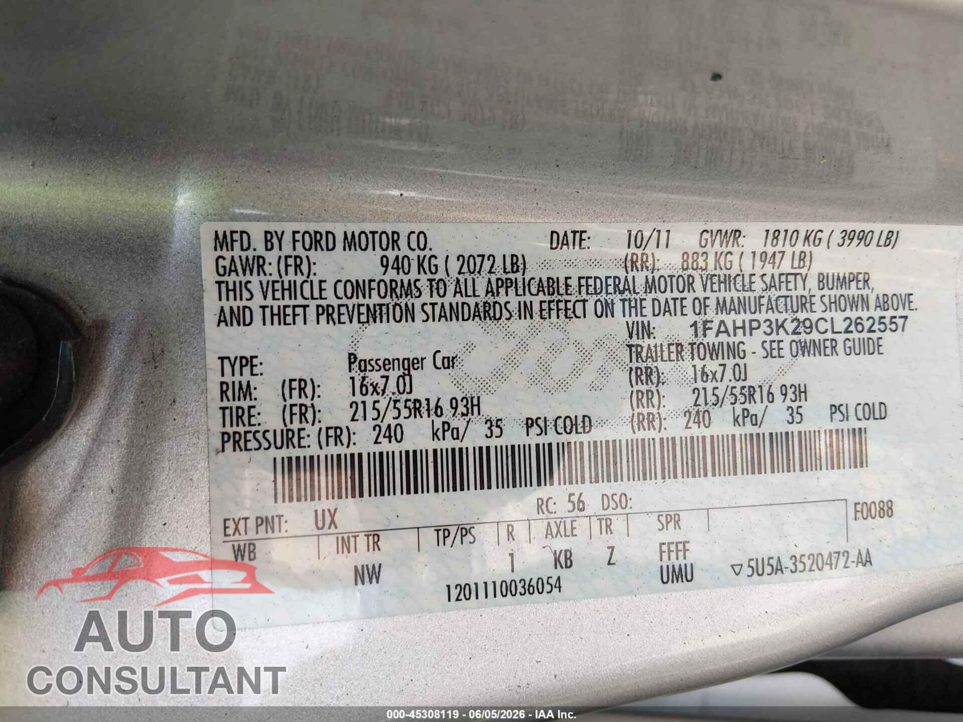 FORD FOCUS 2012 - 1FAHP3K29CL262557