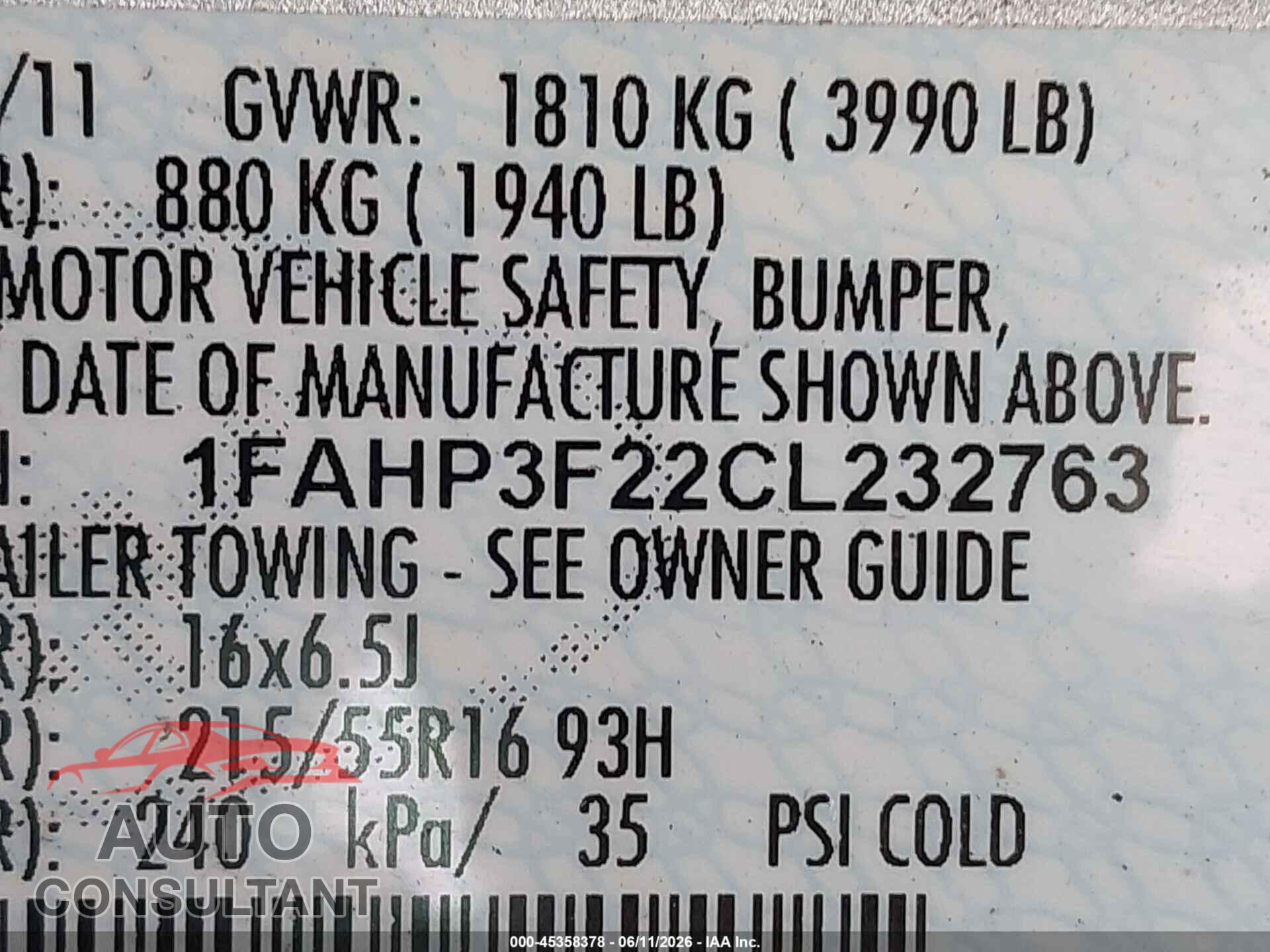 FORD FOCUS 2012 - 1FAHP3F22CL232763