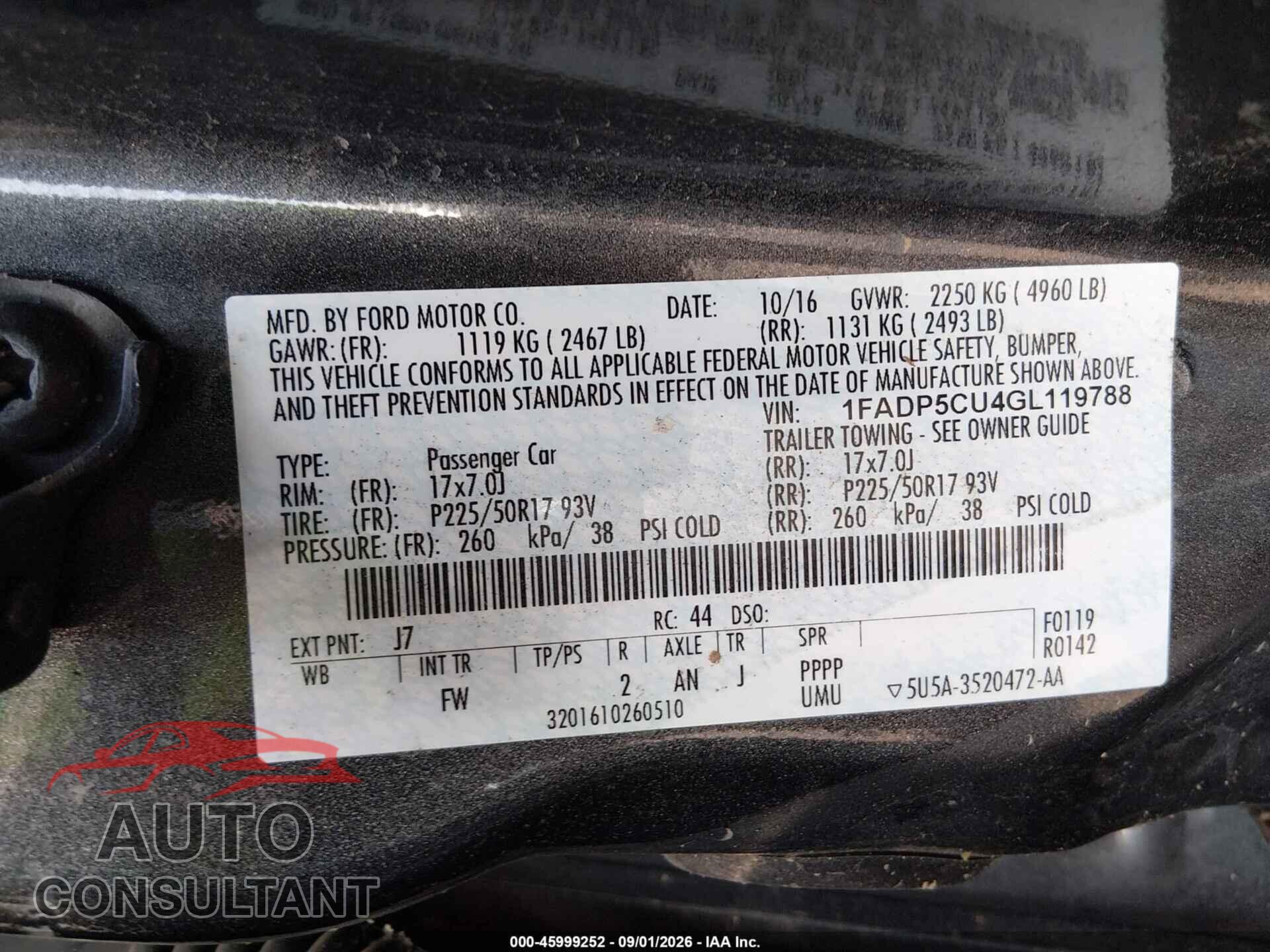 FORD C-MAX ENERGI 2016 - 1FADP5CU4GL119788