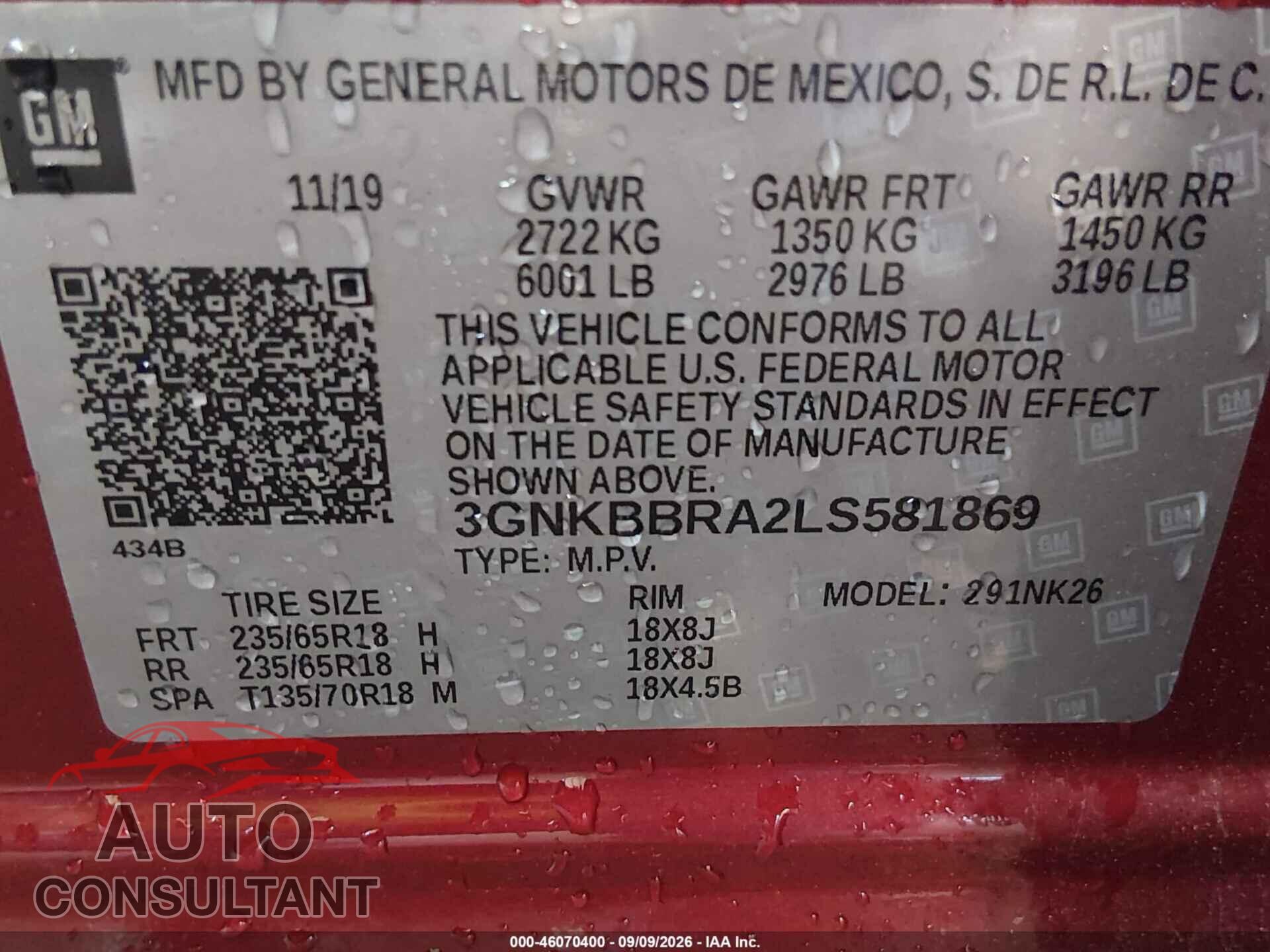 CHEVROLET BLAZER 2020 - 3GNKBBRA2LS581869