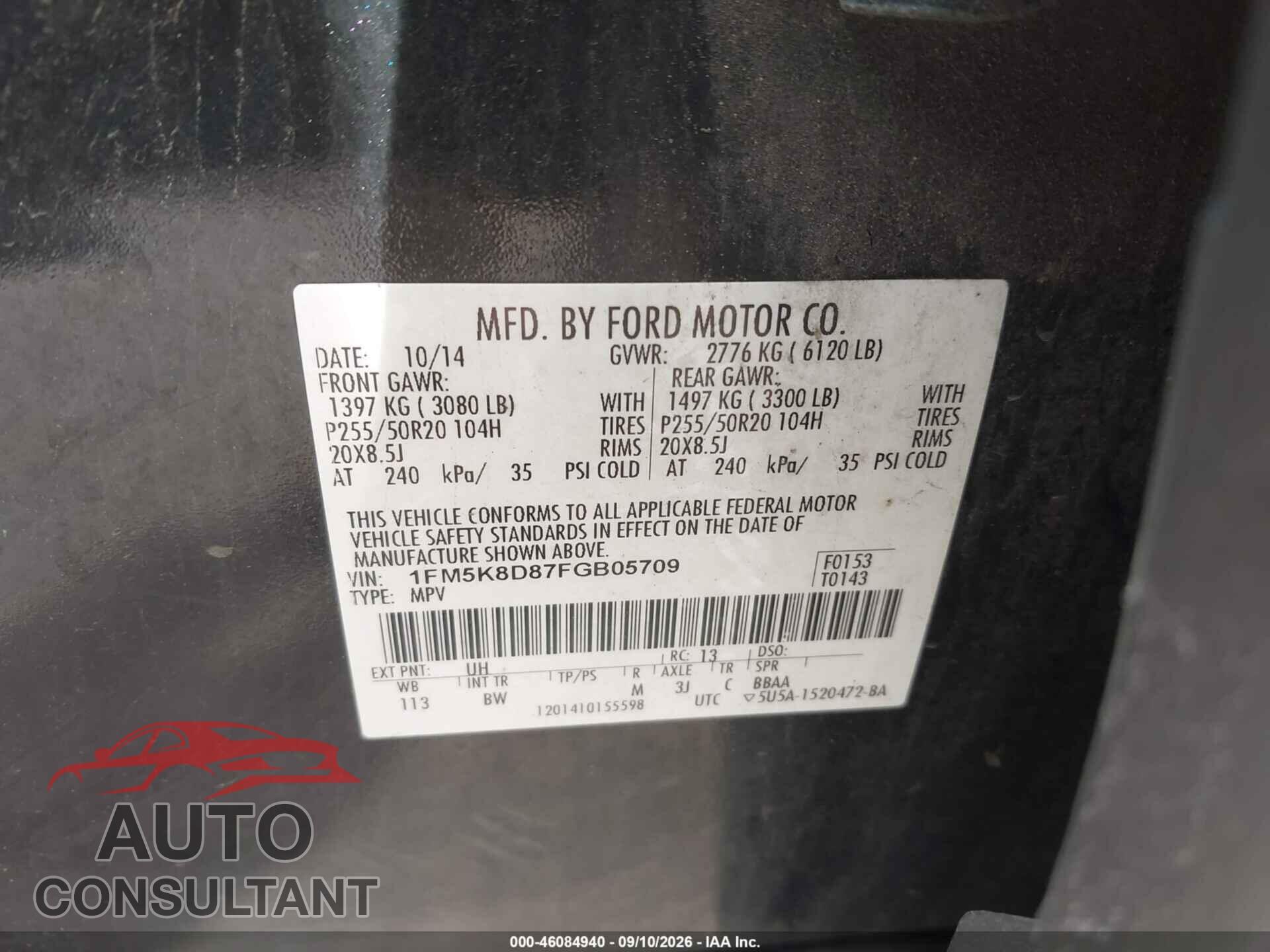 FORD EXPLORER 2015 - 1FM5K8D87FGB05709
