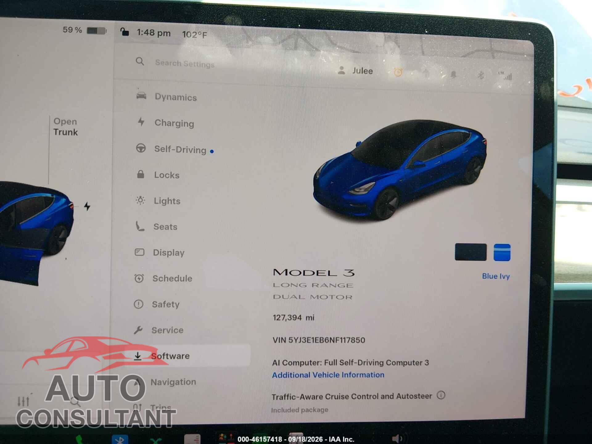 TESLA MODEL 3 2022 - 5YJ3E1EB6NF117850
