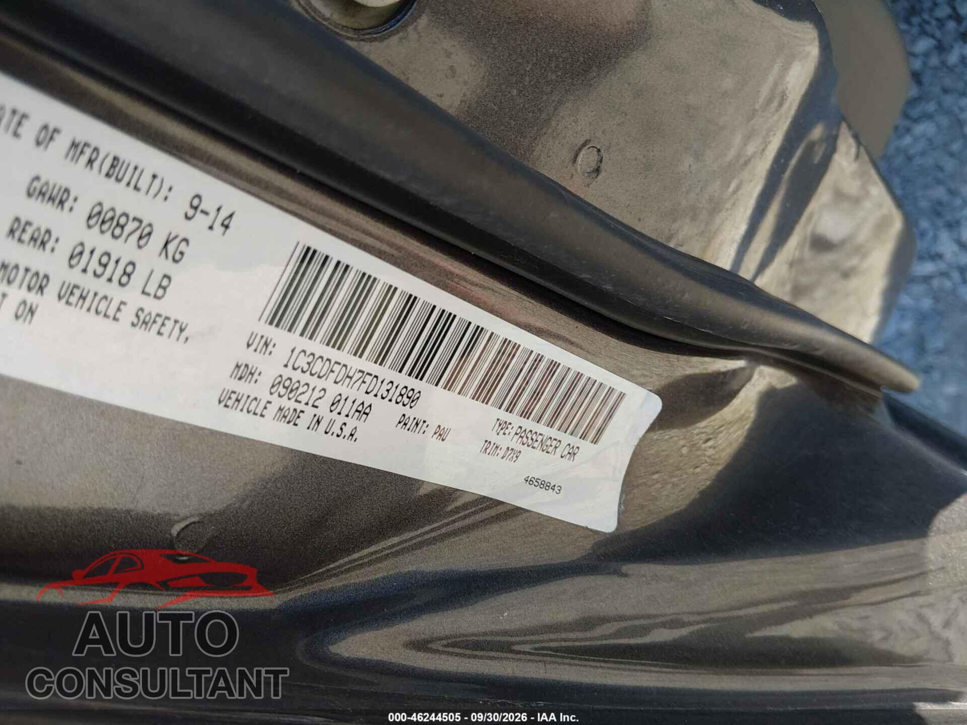 DODGE DART 2015 - 1C3CDFDH7FD131890