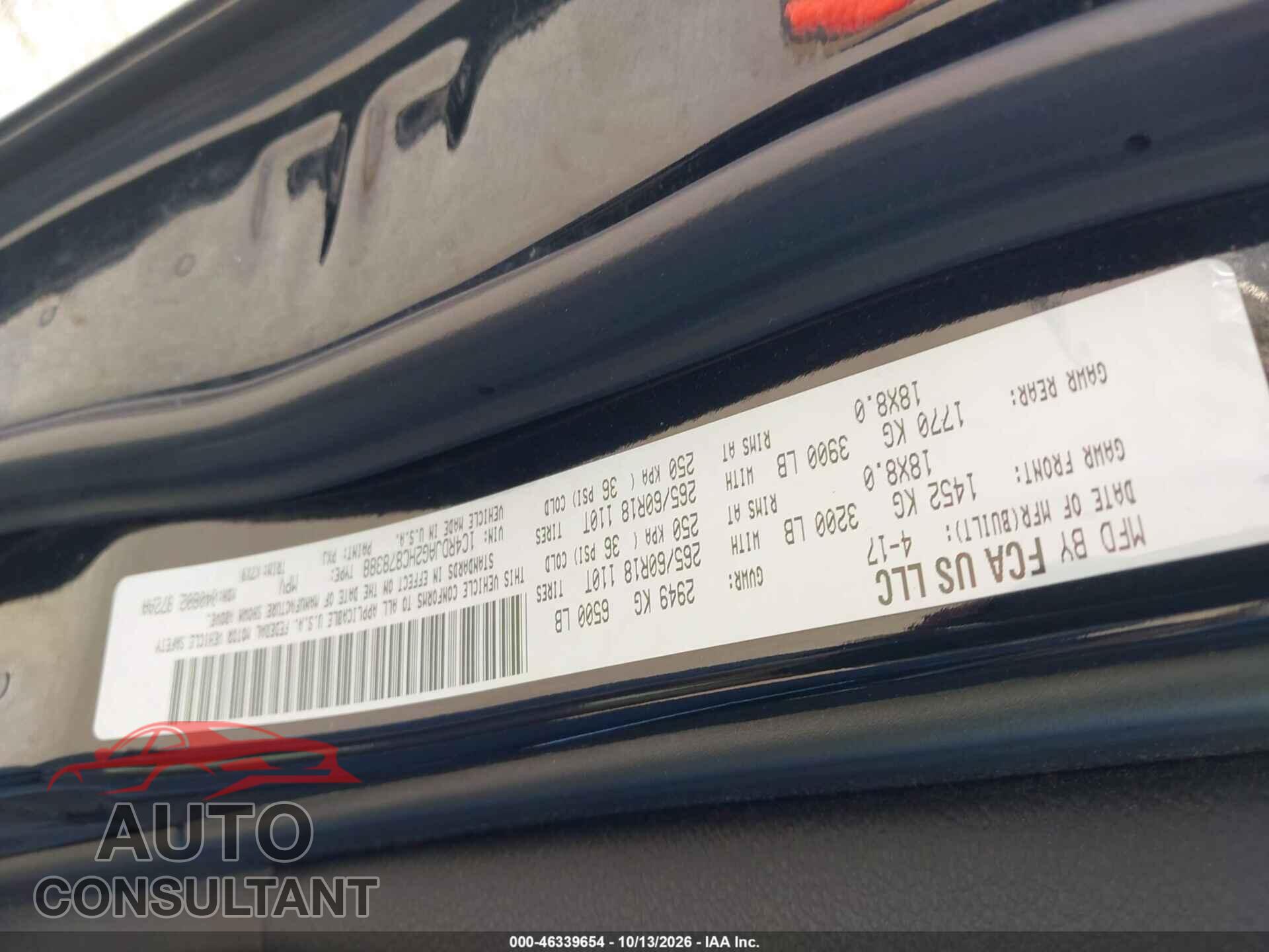 DODGE DURANGO 2017 - 1C4RDJAG2HC878388