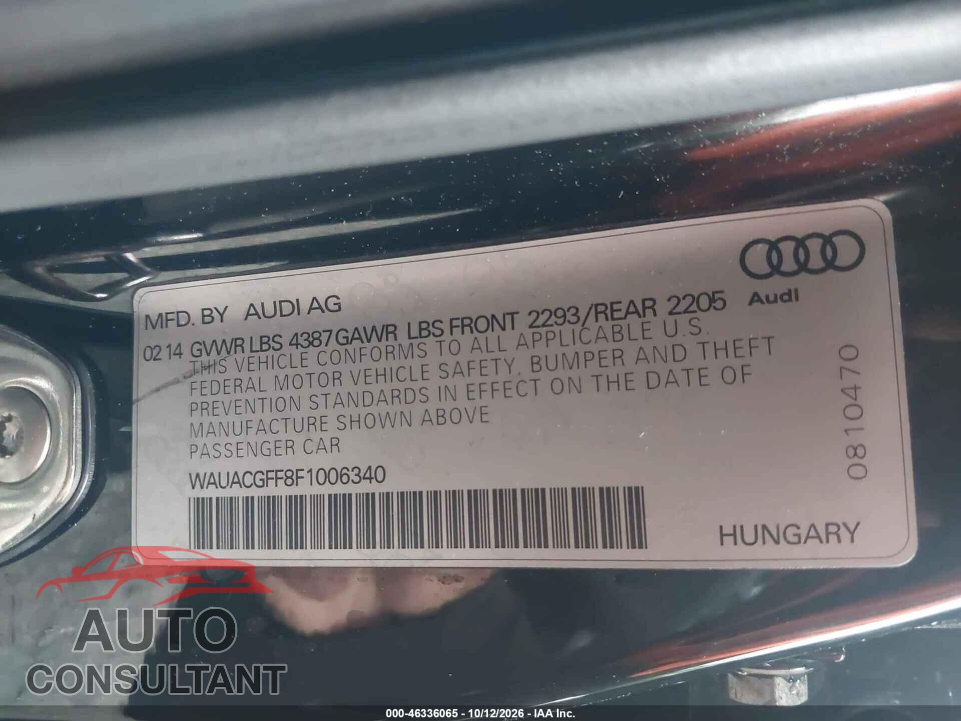 AUDI A3 2015 - WAUACGFF8F1006340
