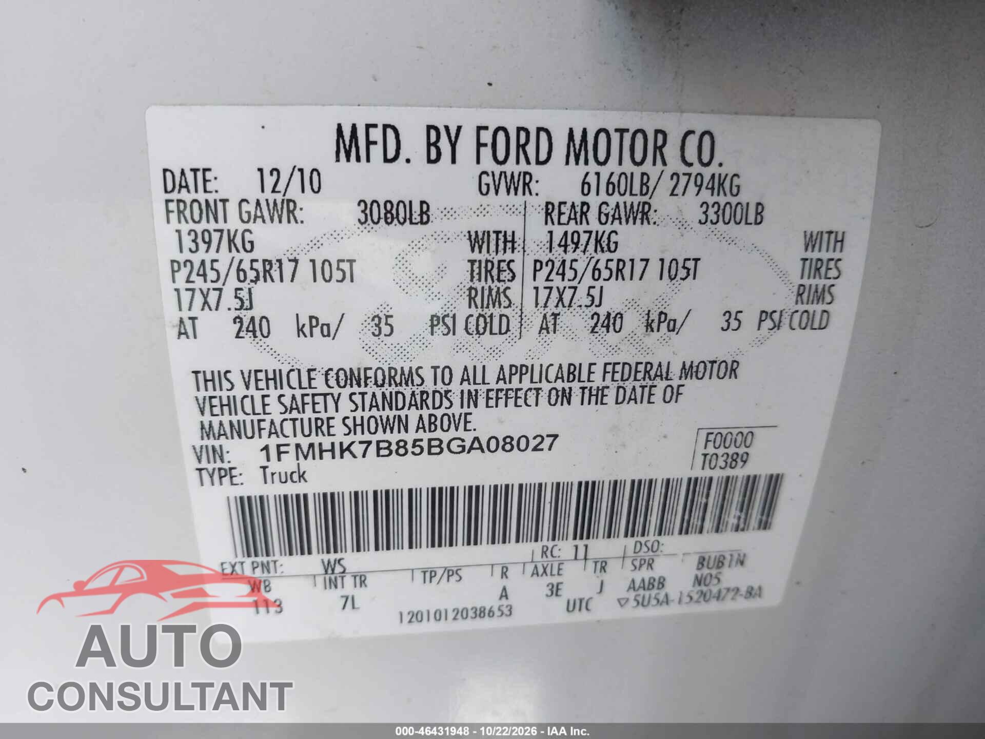 FORD EXPLORER 2011 - 1FMHK7B85BGA08027