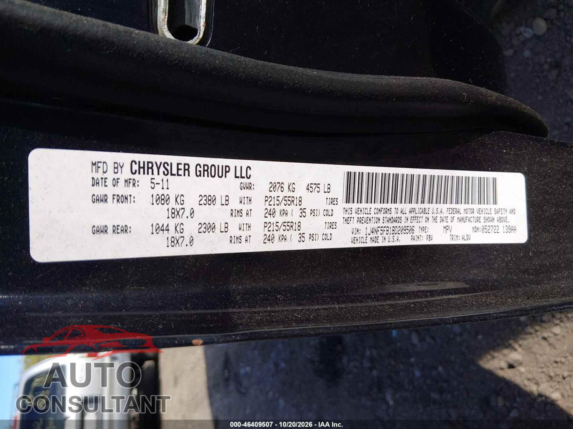JEEP COMPASS 2011 - 1J4NF5FB1BD209506
