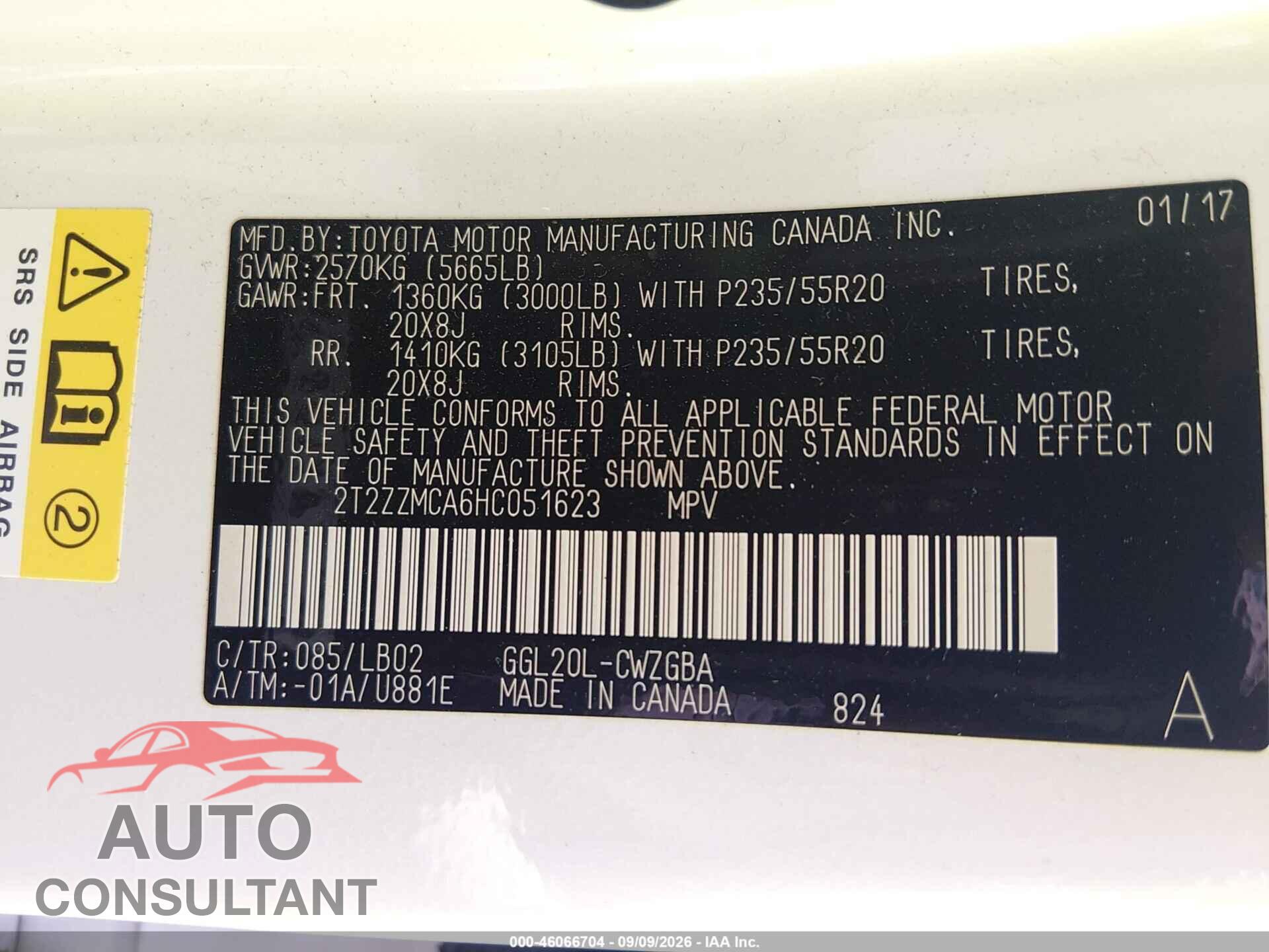 LEXUS RX 350 2017 - 2T2ZZMCA6HC051623