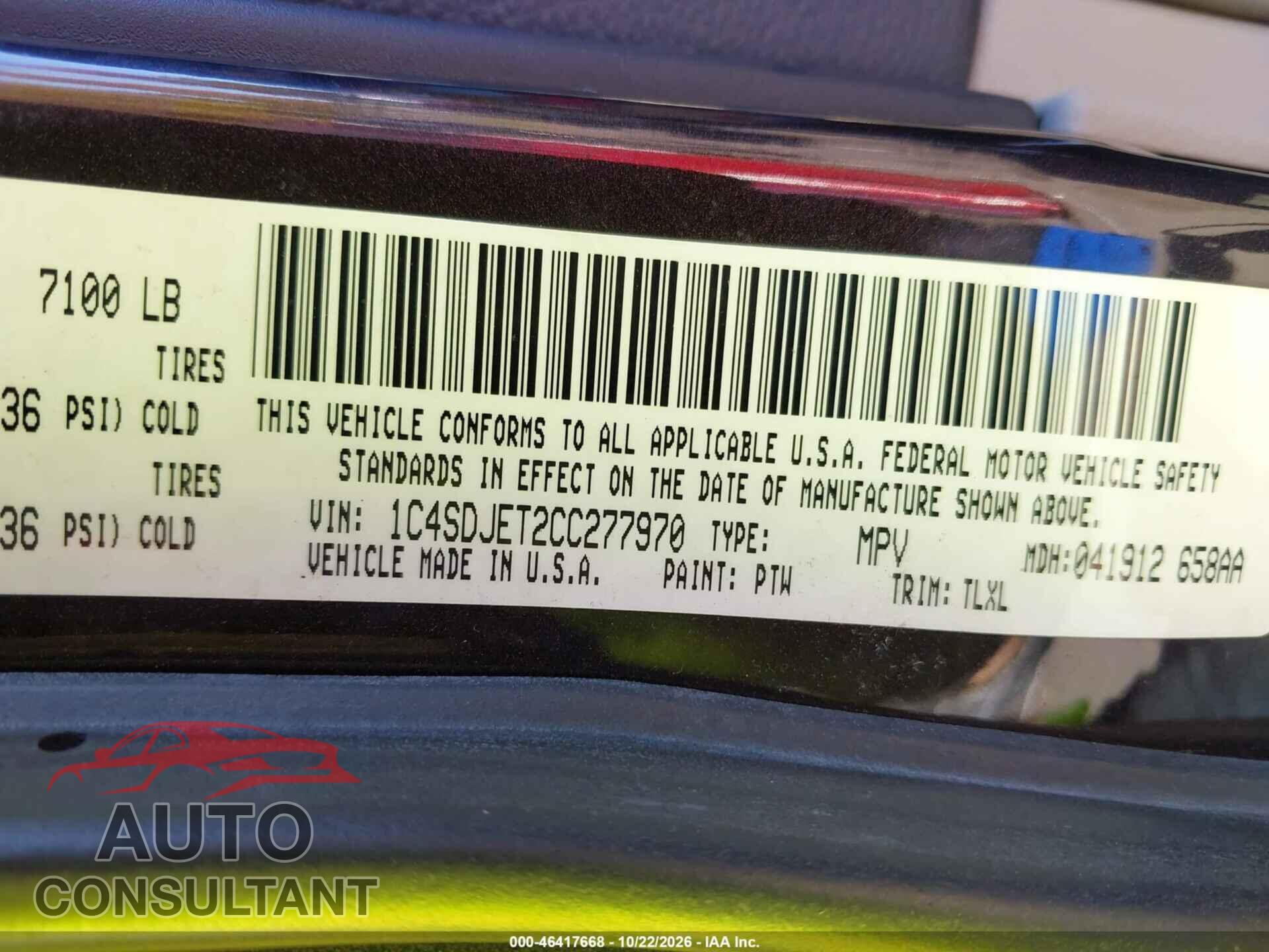 DODGE DURANGO 2012 - 1C4SDJET2CC277970