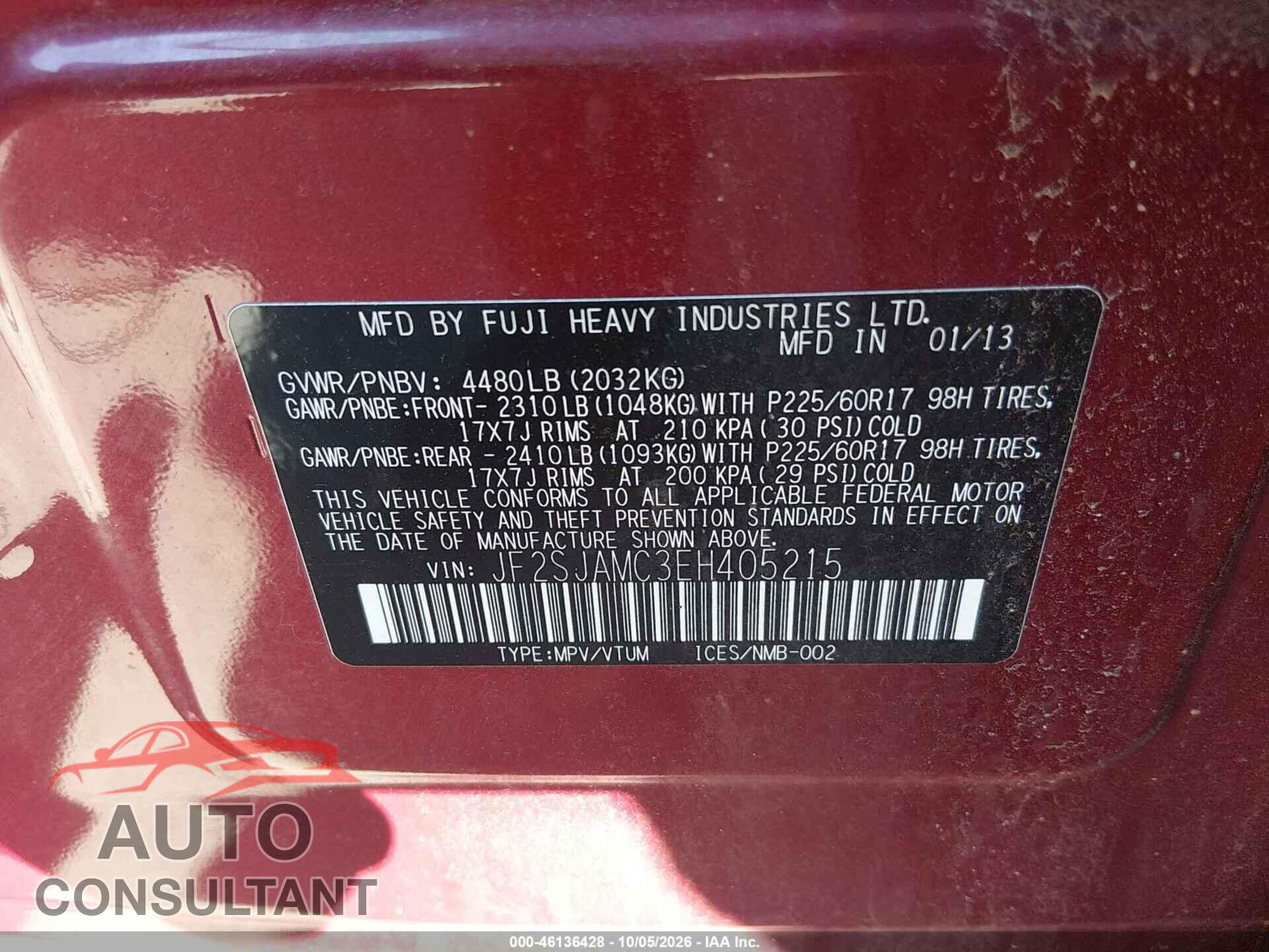 SUBARU FORESTER 2014 - JF2SJAMC3EH405215