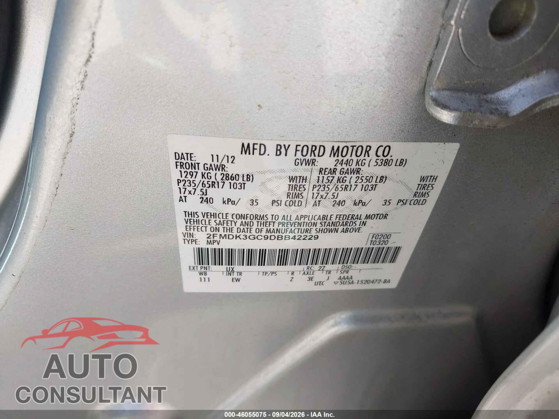 FORD EDGE 2013 - 2FMDK3GC9DBB42229