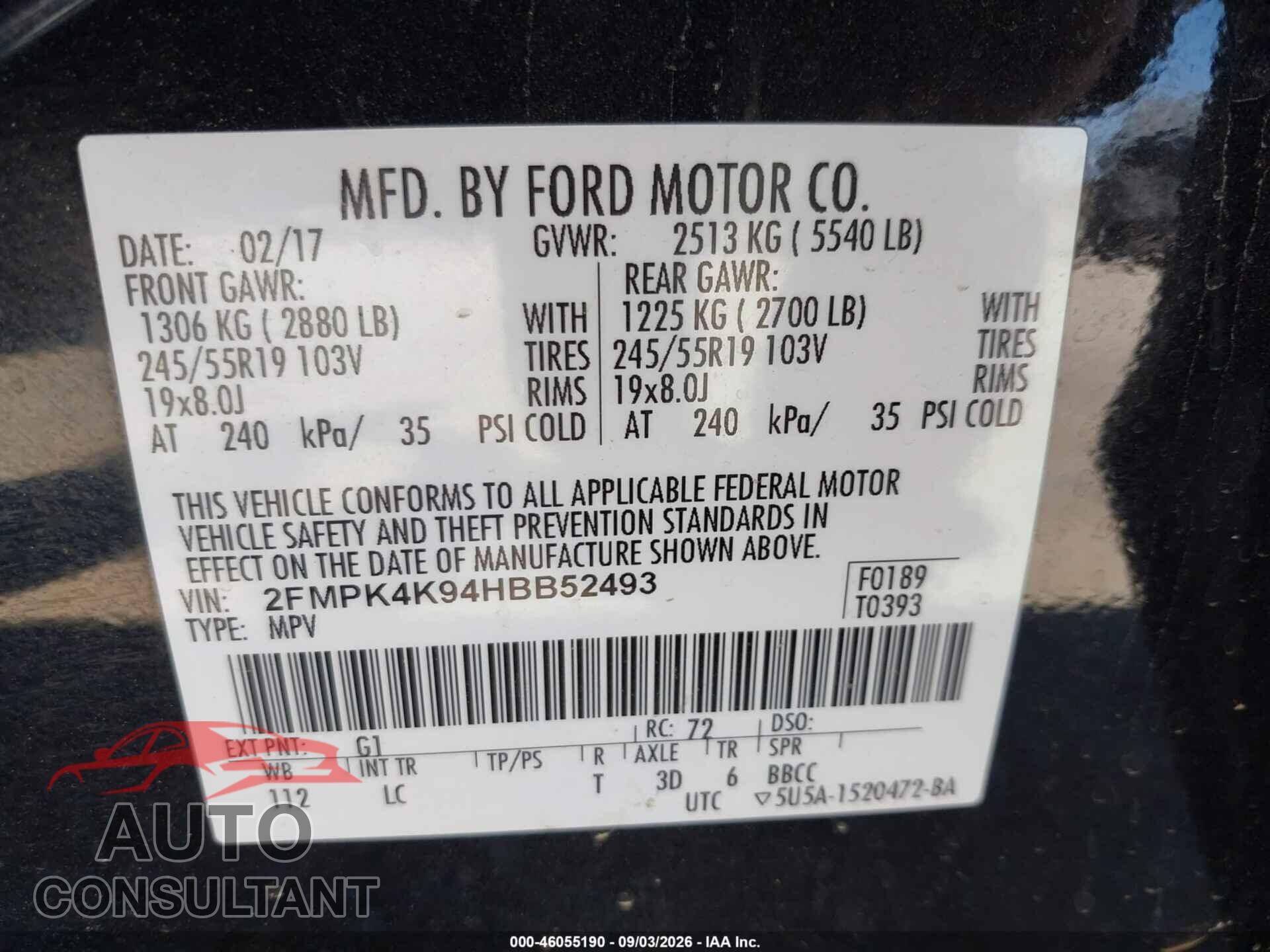 FORD EDGE 2017 - 2FMPK4K94HBB52493