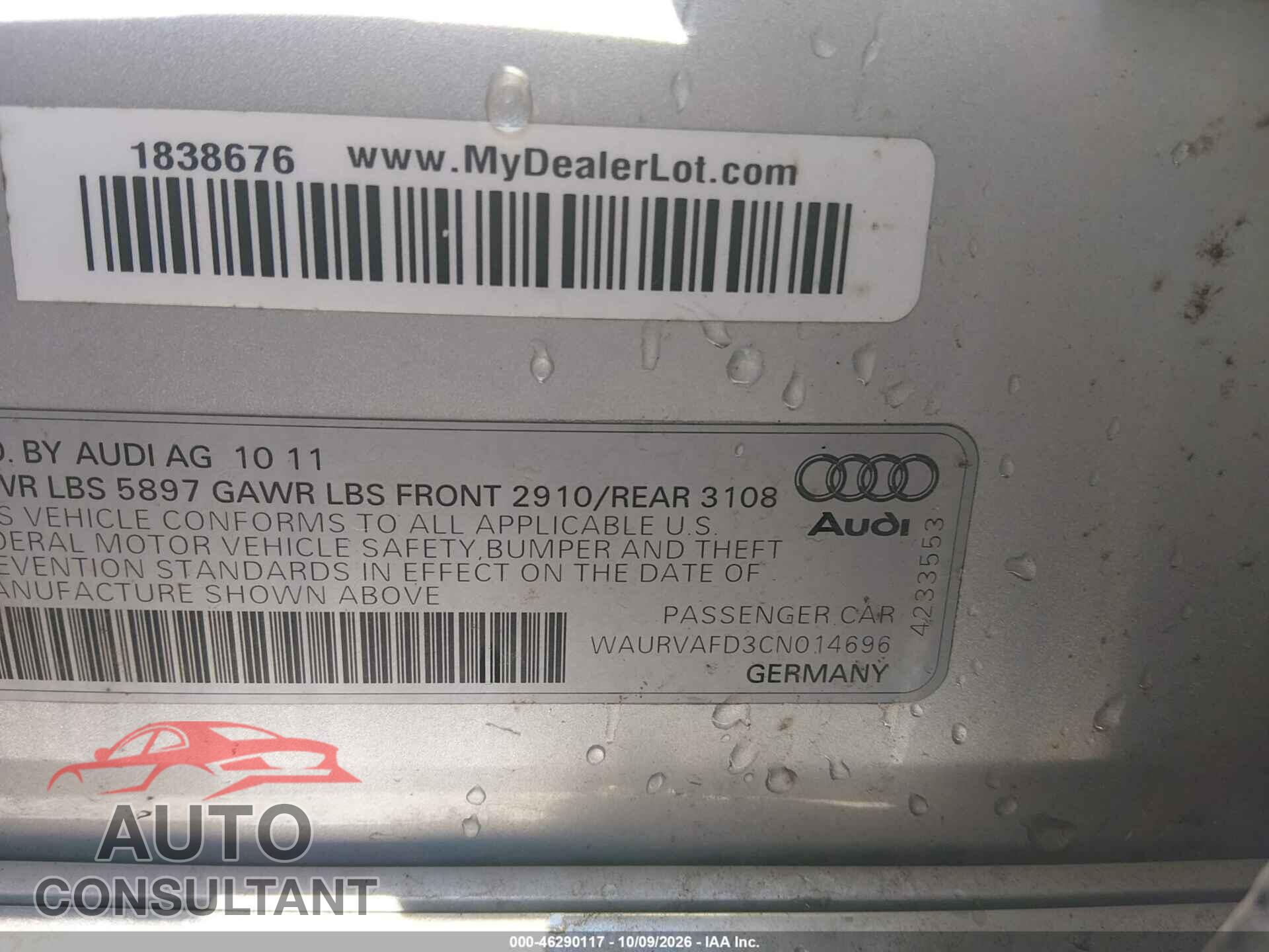 AUDI A8 L 2012 - WAURVAFD3CN014696