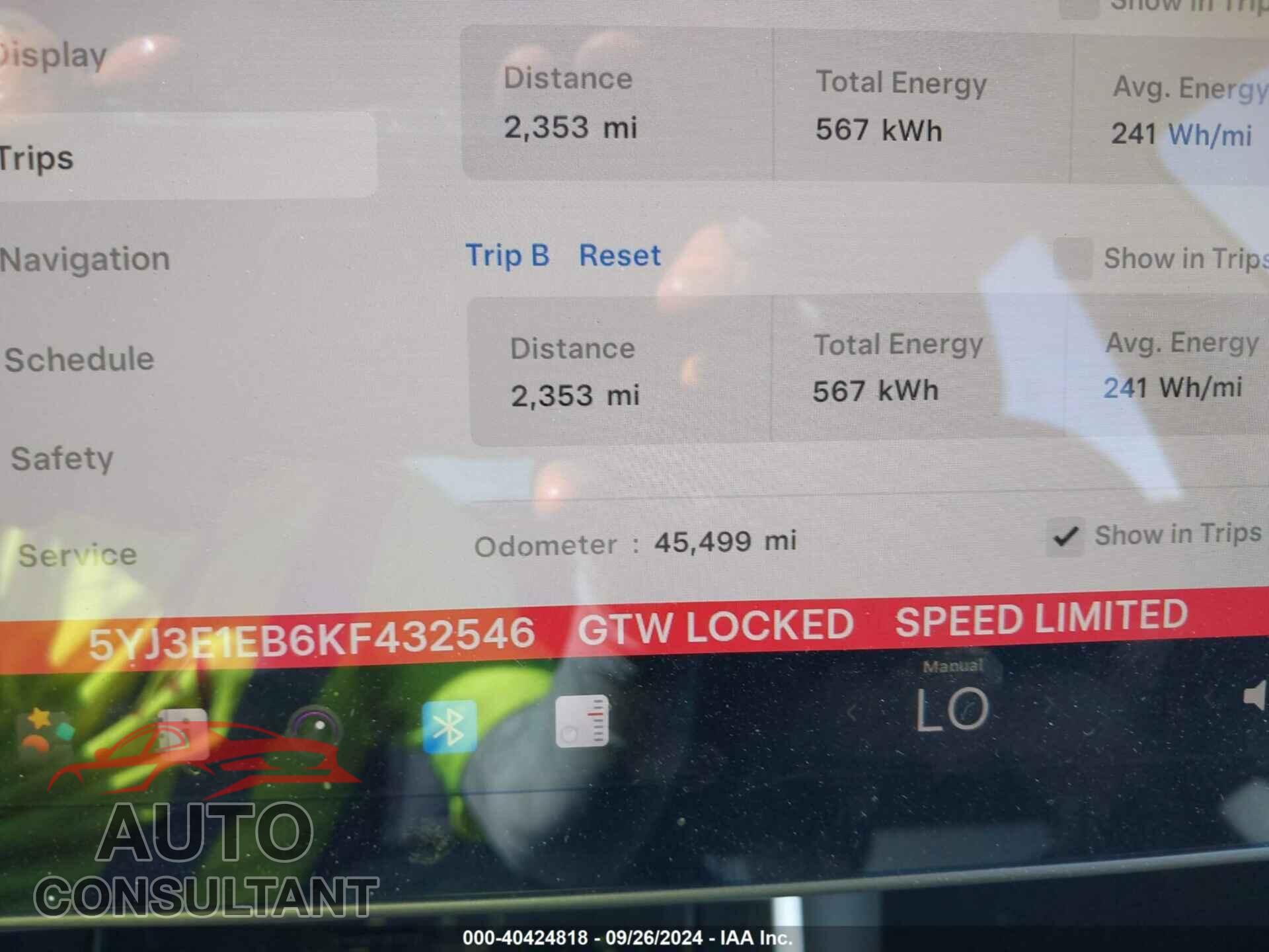 TESLA MODEL 3 2019 - 5YJ3E1EB6KF432546