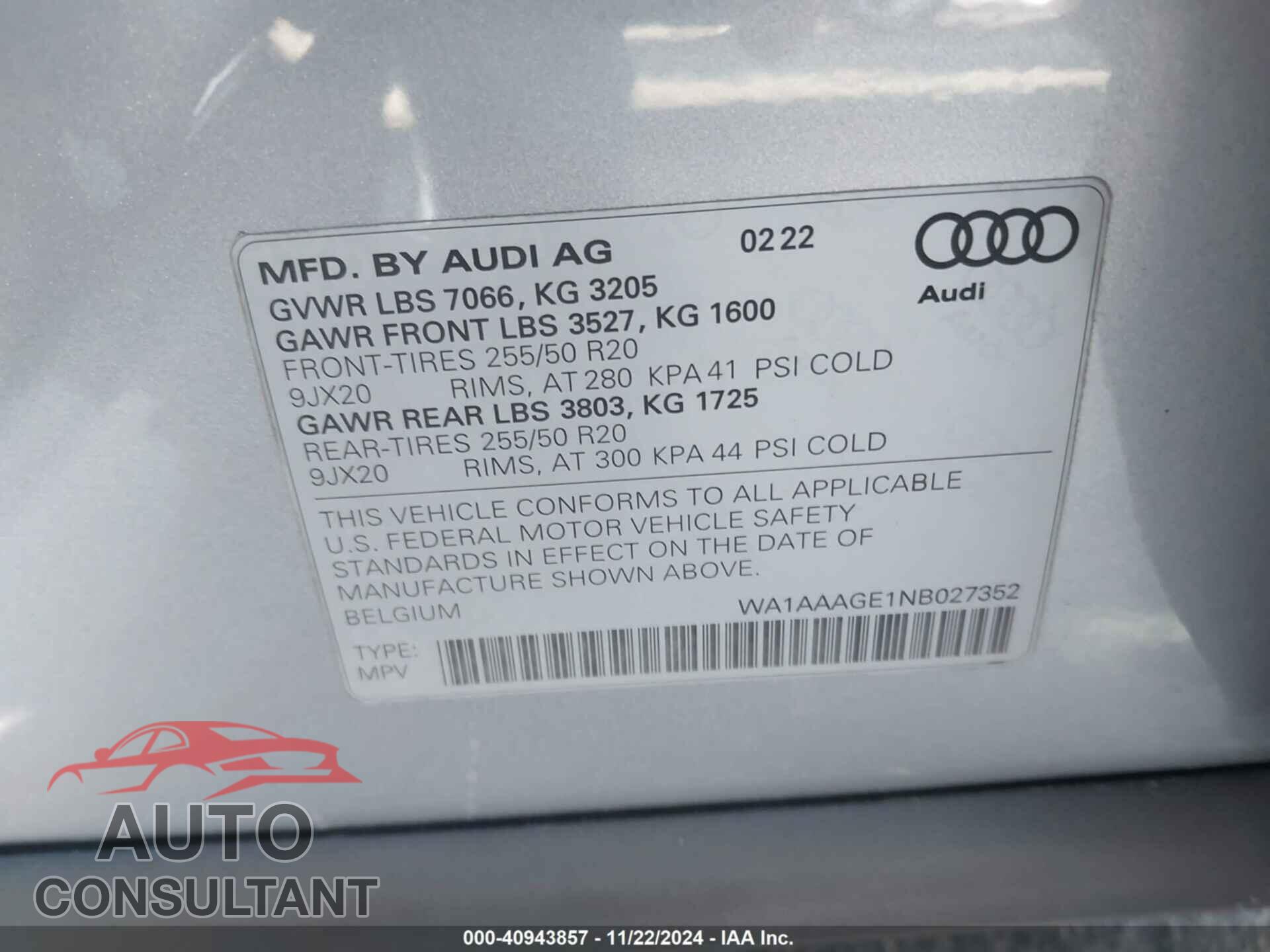 AUDI E-TRON 2022 - WA1AAAGE1NB027352