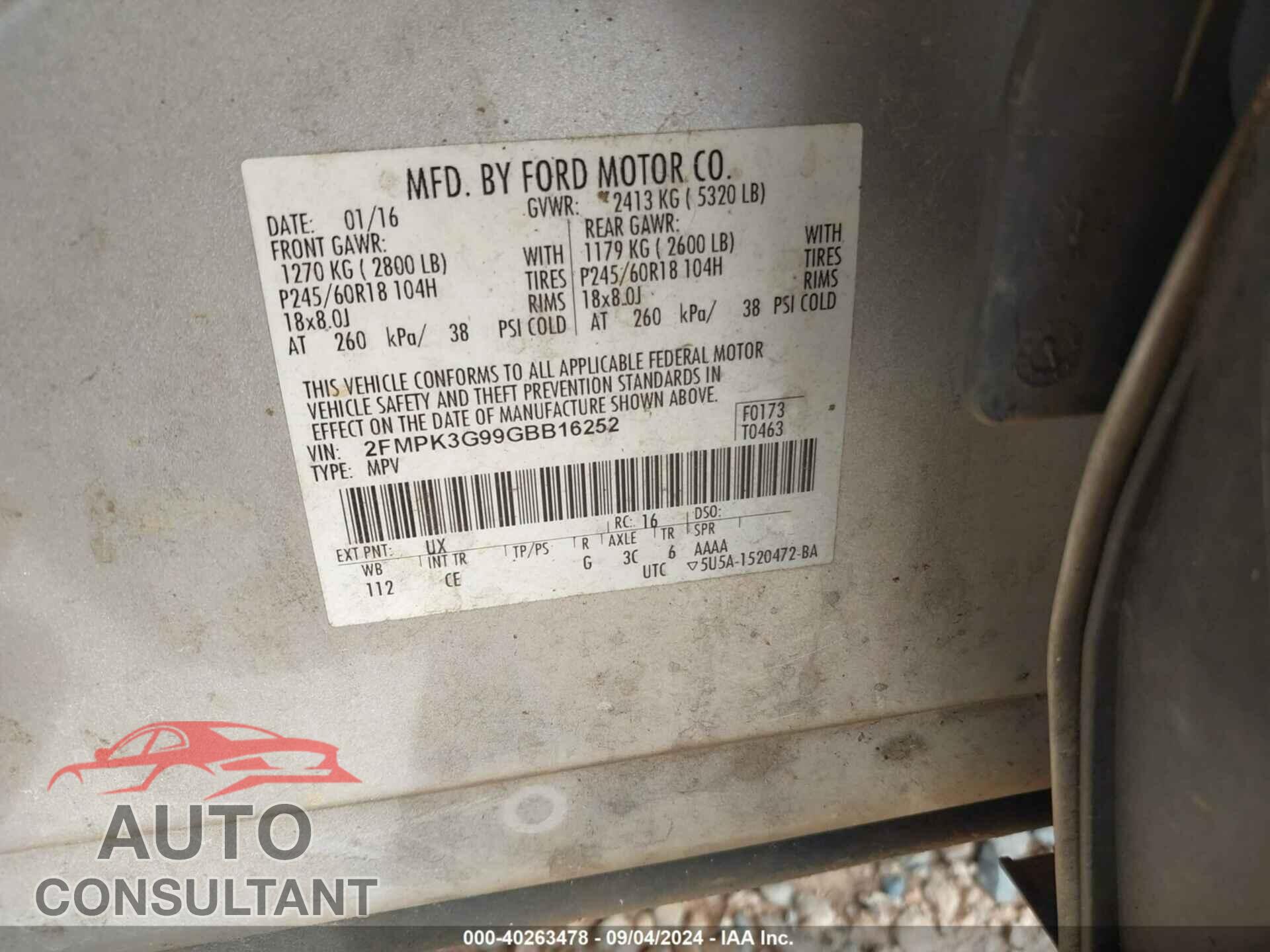 FORD EDGE 2016 - 2FMPK3G99GBB16252