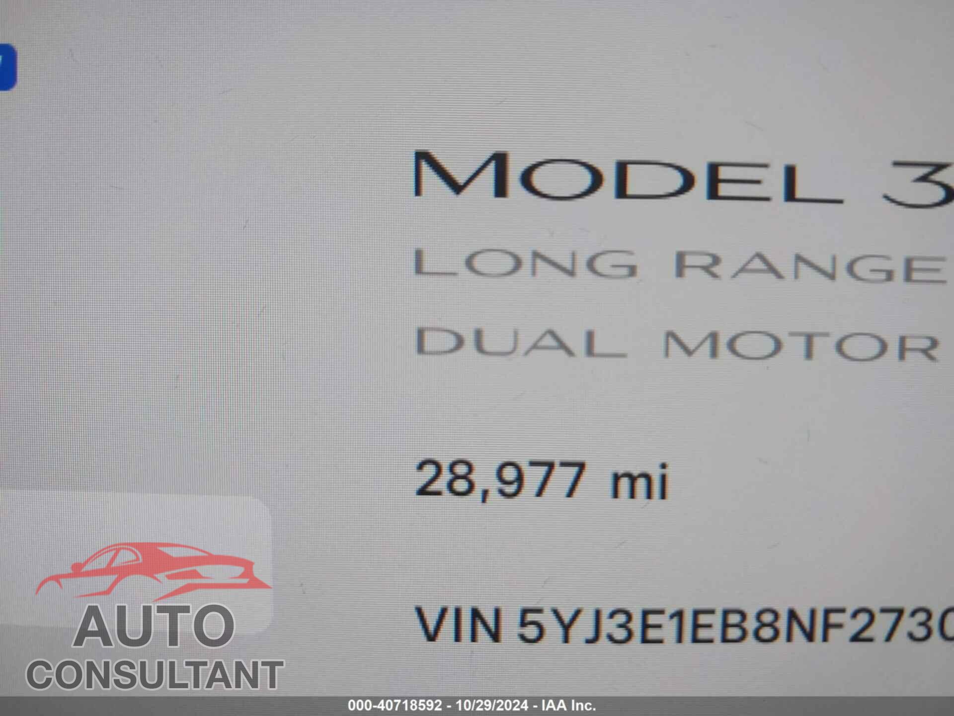 TESLA MODEL 3 2022 - 5YJ3E1EB8NF273081