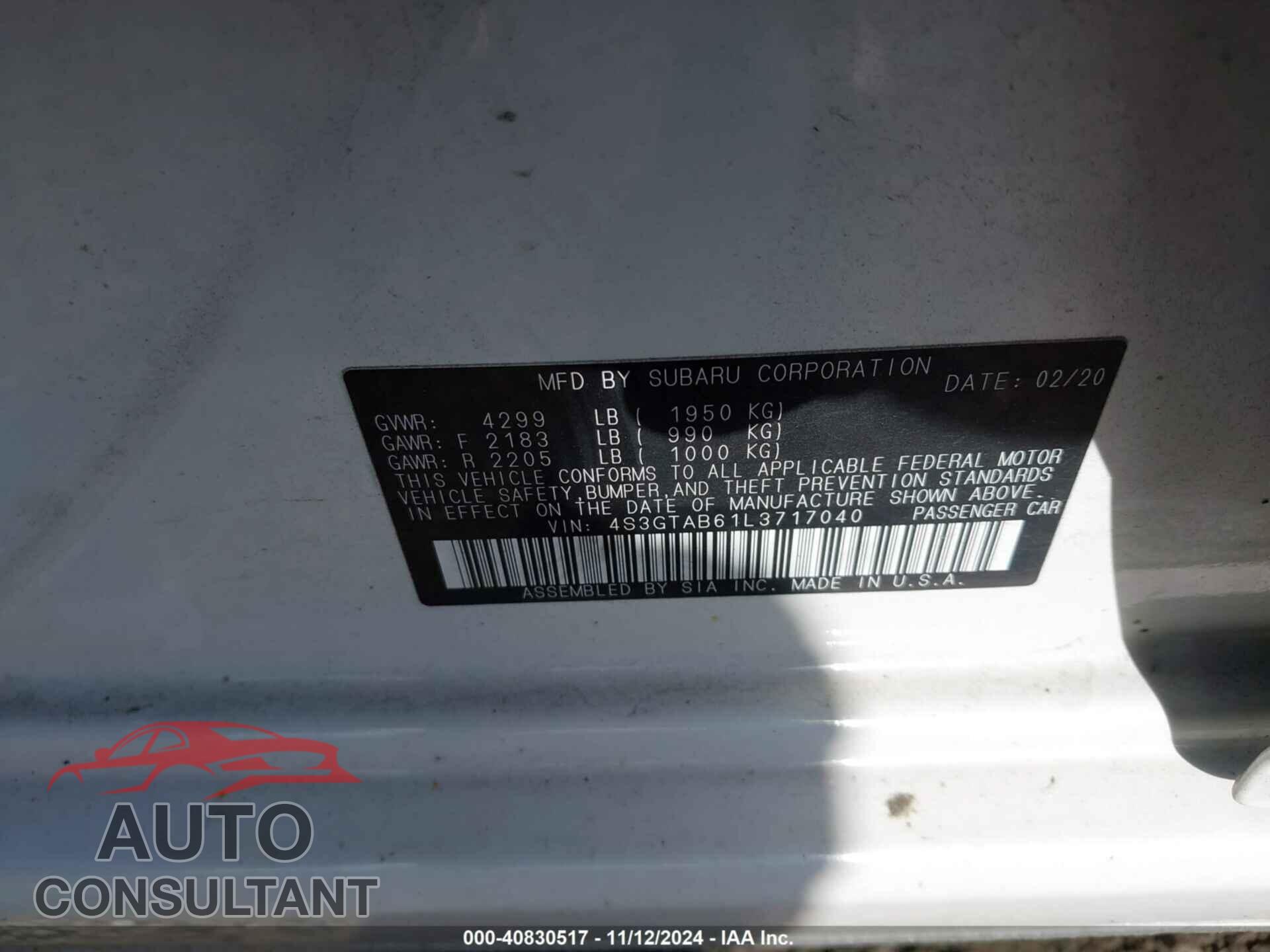 SUBARU IMPREZA 2020 - 4S3GTAB61L3717040